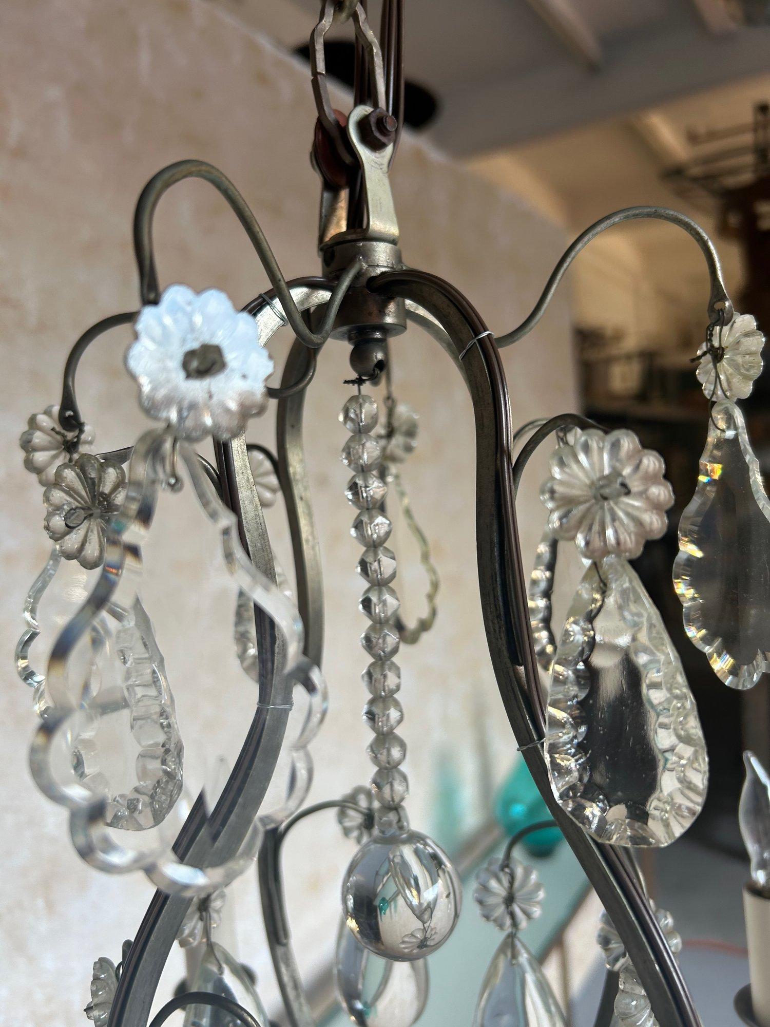 Small French Chandelier with Glass Pendants and Decorations For Sale 11