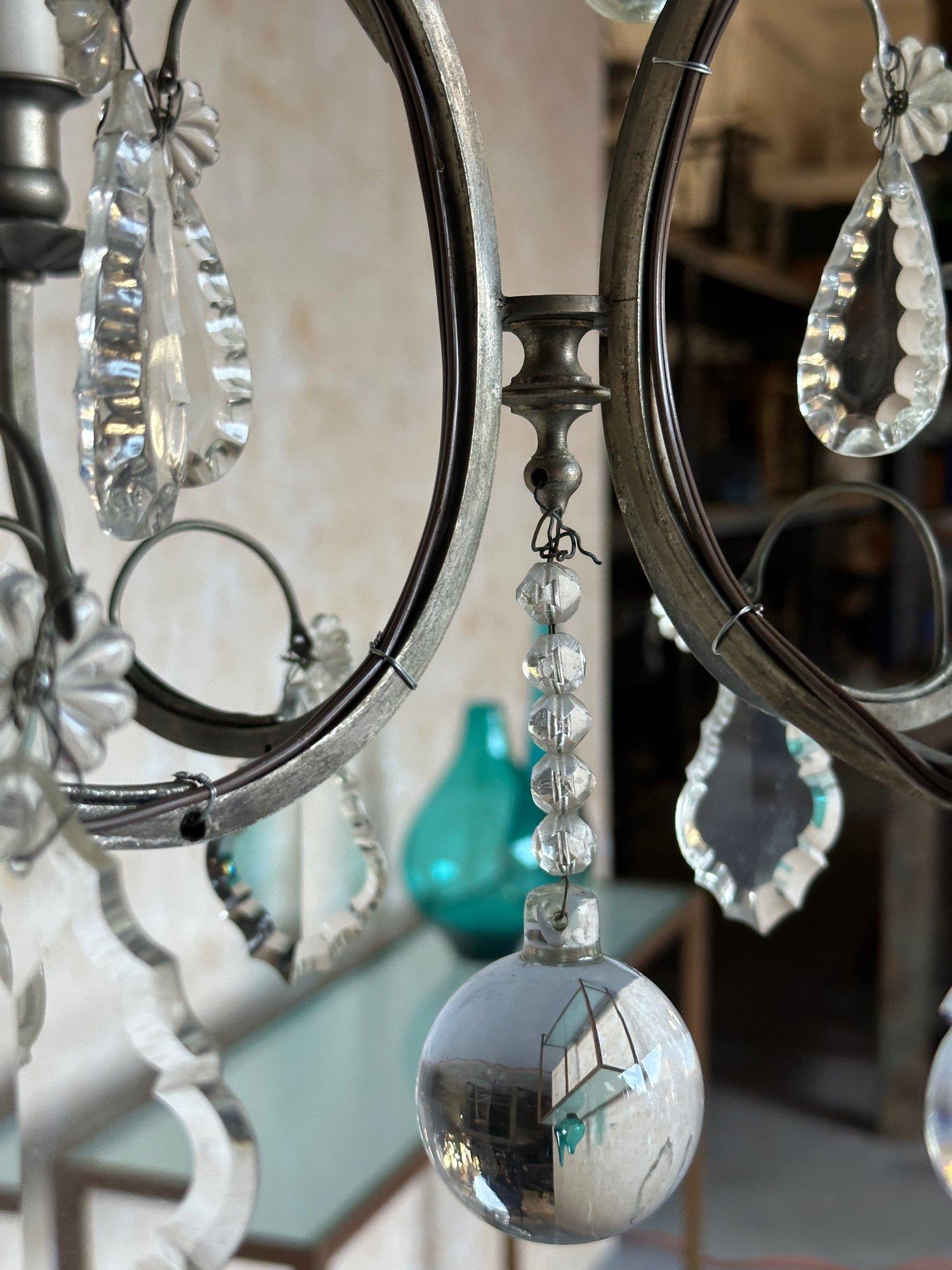 Small French Chandelier with Glass Pendants and Decorations For Sale 1