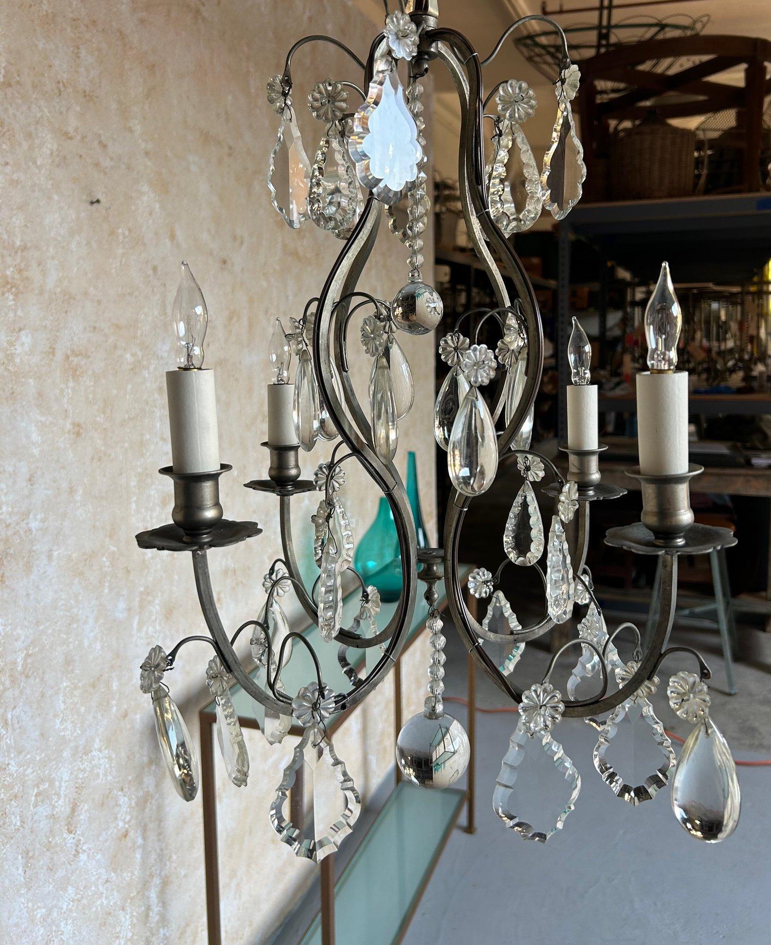 Small French Chandelier with Glass Pendants and Decorations For Sale 2