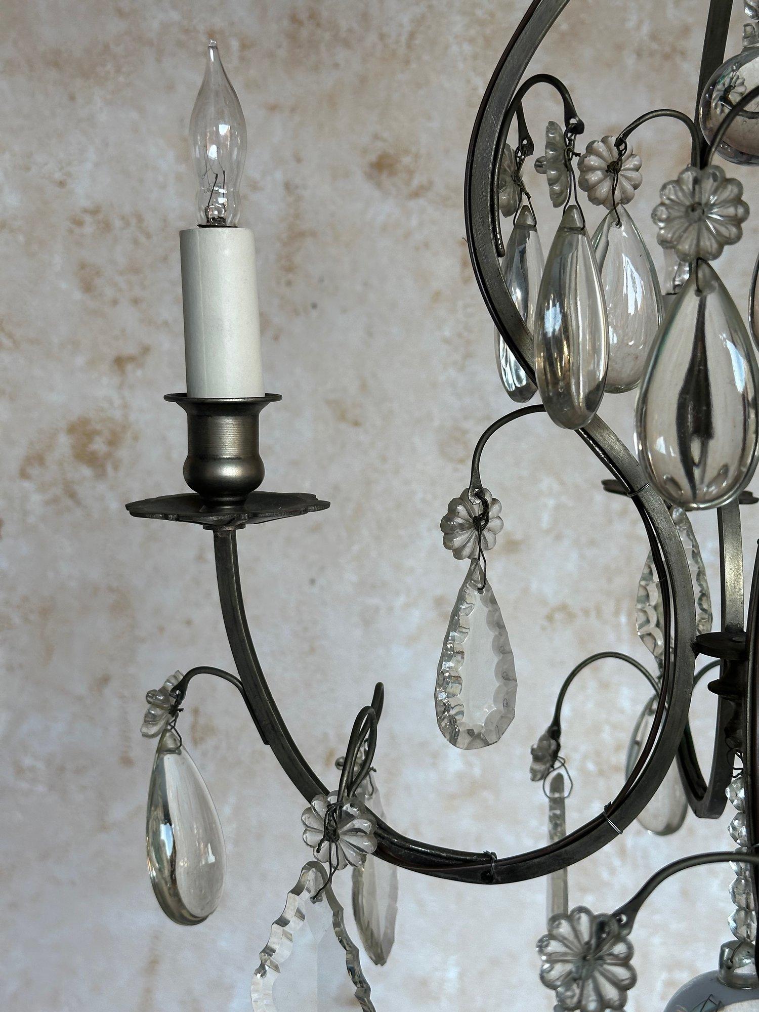 Small French Chandelier with Glass Pendants and Decorations For Sale 3