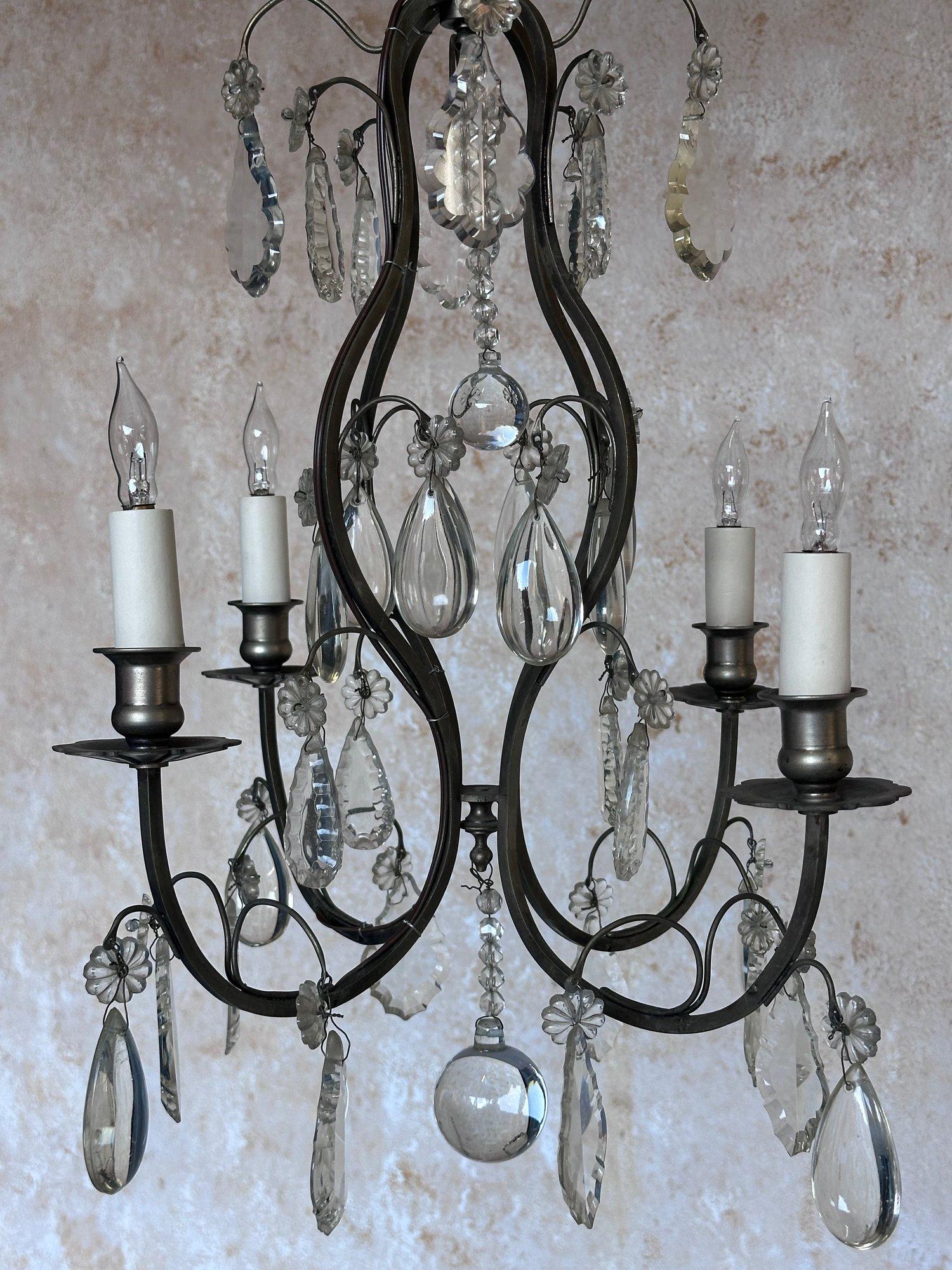 Small French Chandelier with Glass Pendants and Decorations For Sale 4