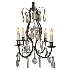 Small French Chandelier with Glass Pendants and Decorations