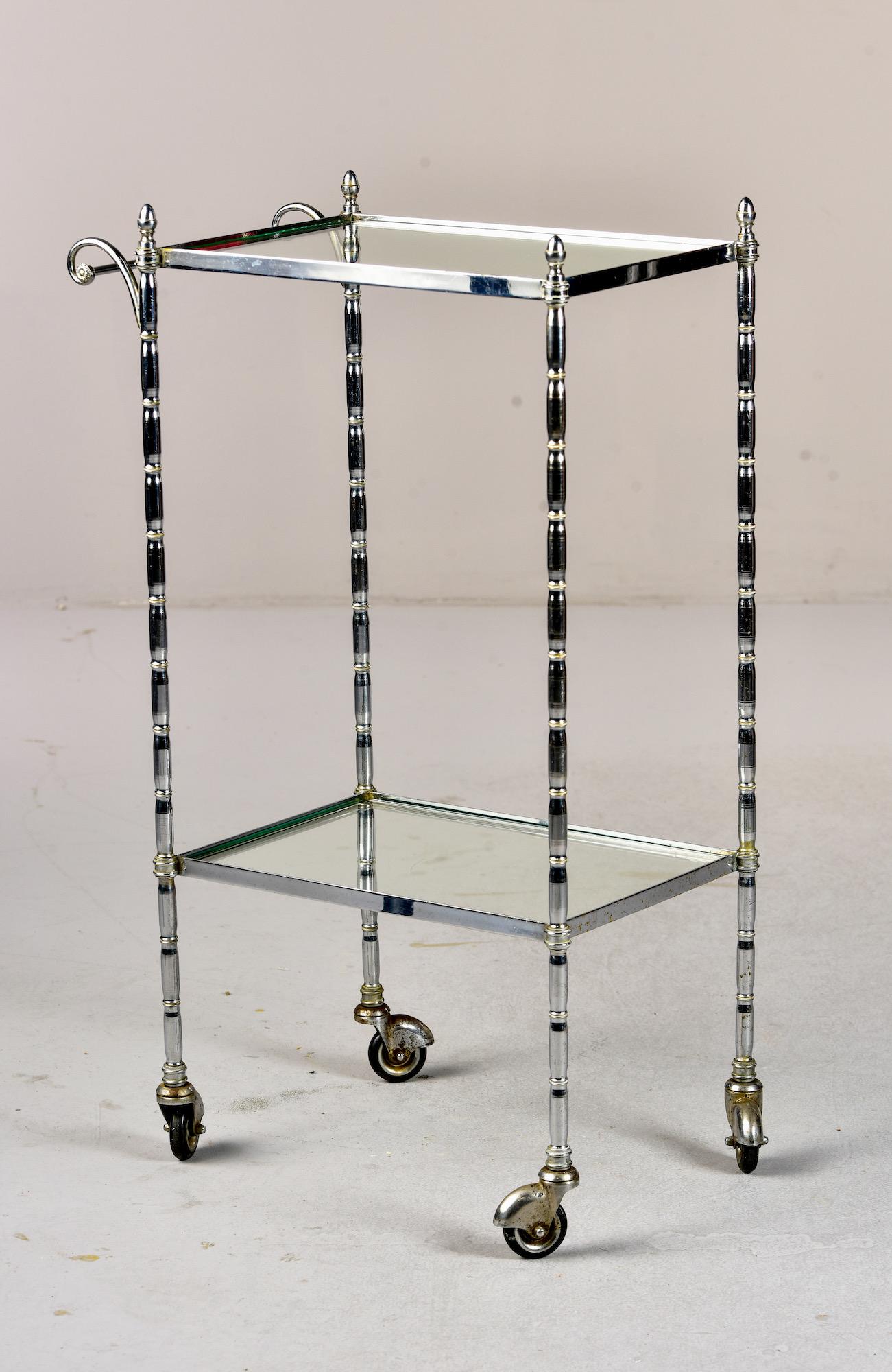 20th Century Small French Chrome and Glass Faux Bamboo Bar Cart For Sale