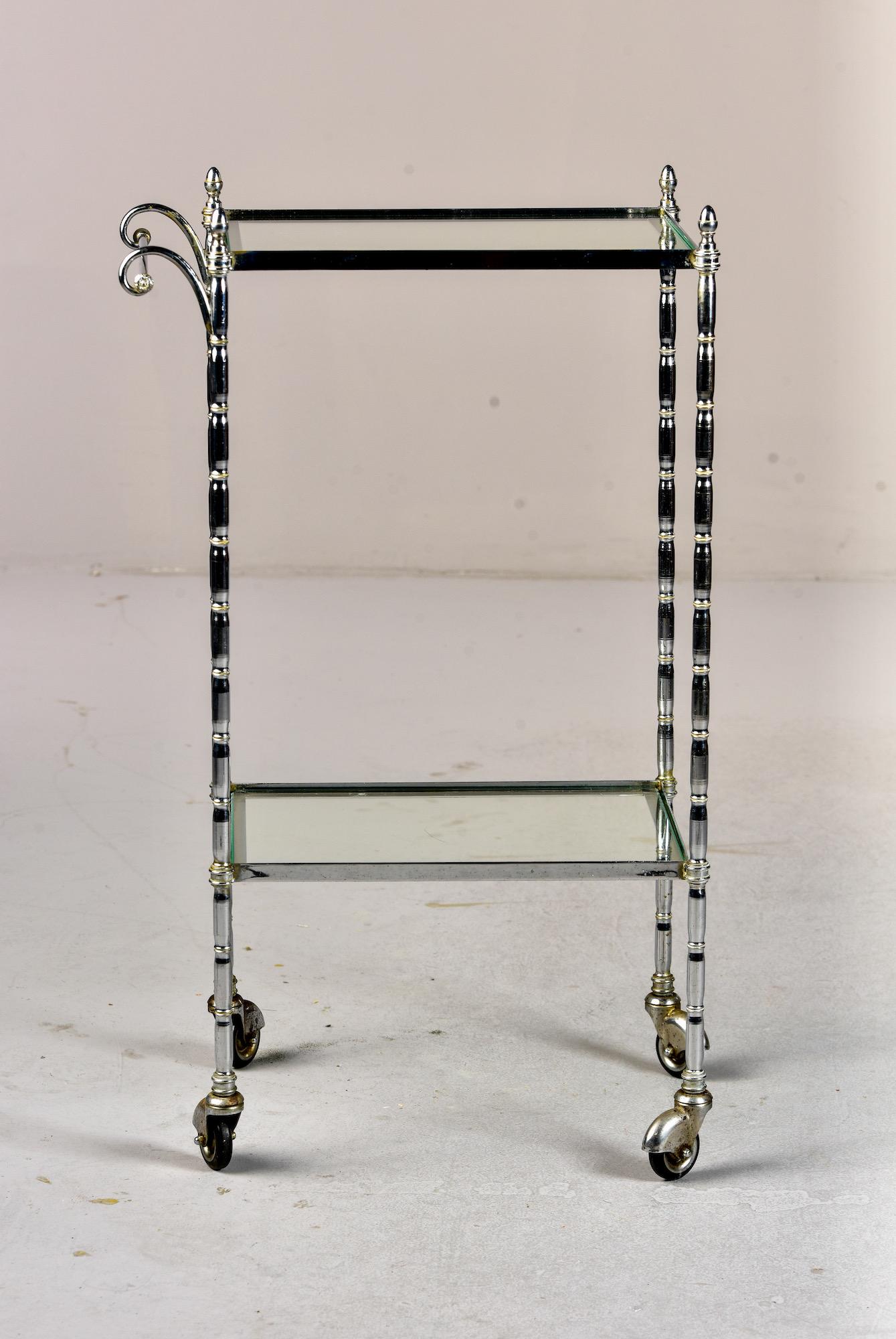 Small French Chrome and Glass Faux Bamboo Bar Cart For Sale 1