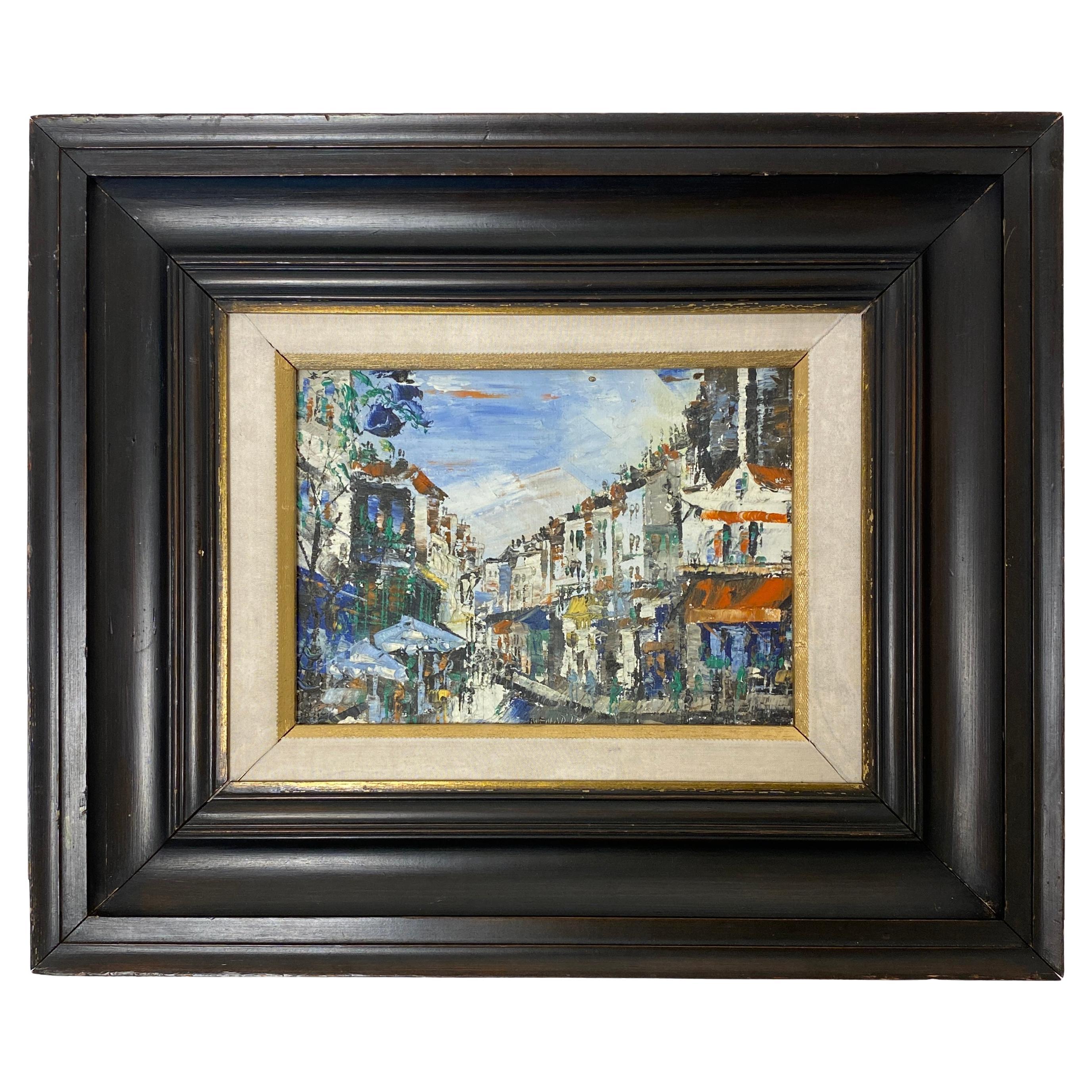 Petit paysage urbain français peint à l'huile, Paris France peinture de scène de rue