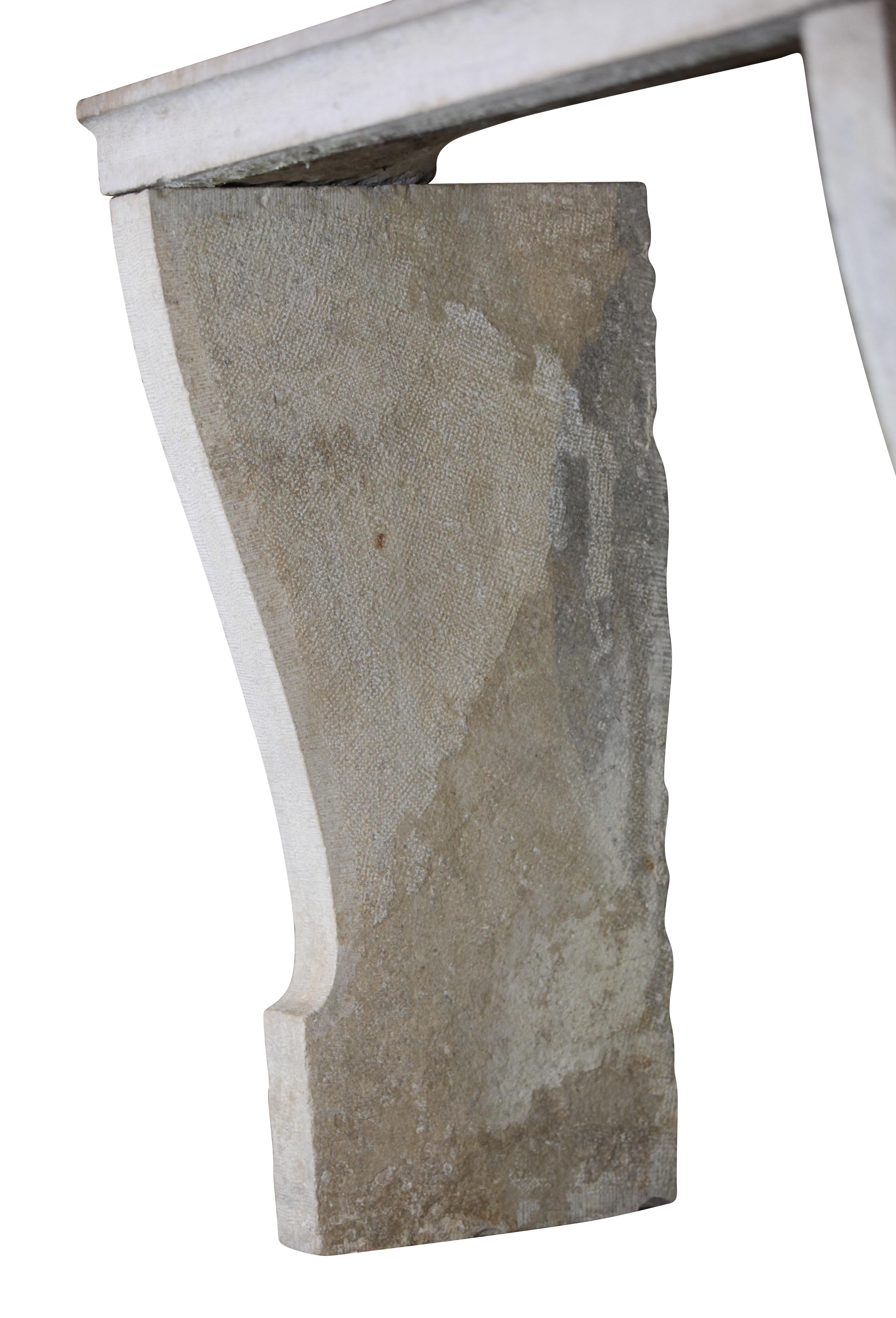 Small French Country Limestone Antique Fireplace Surround For Sale 4