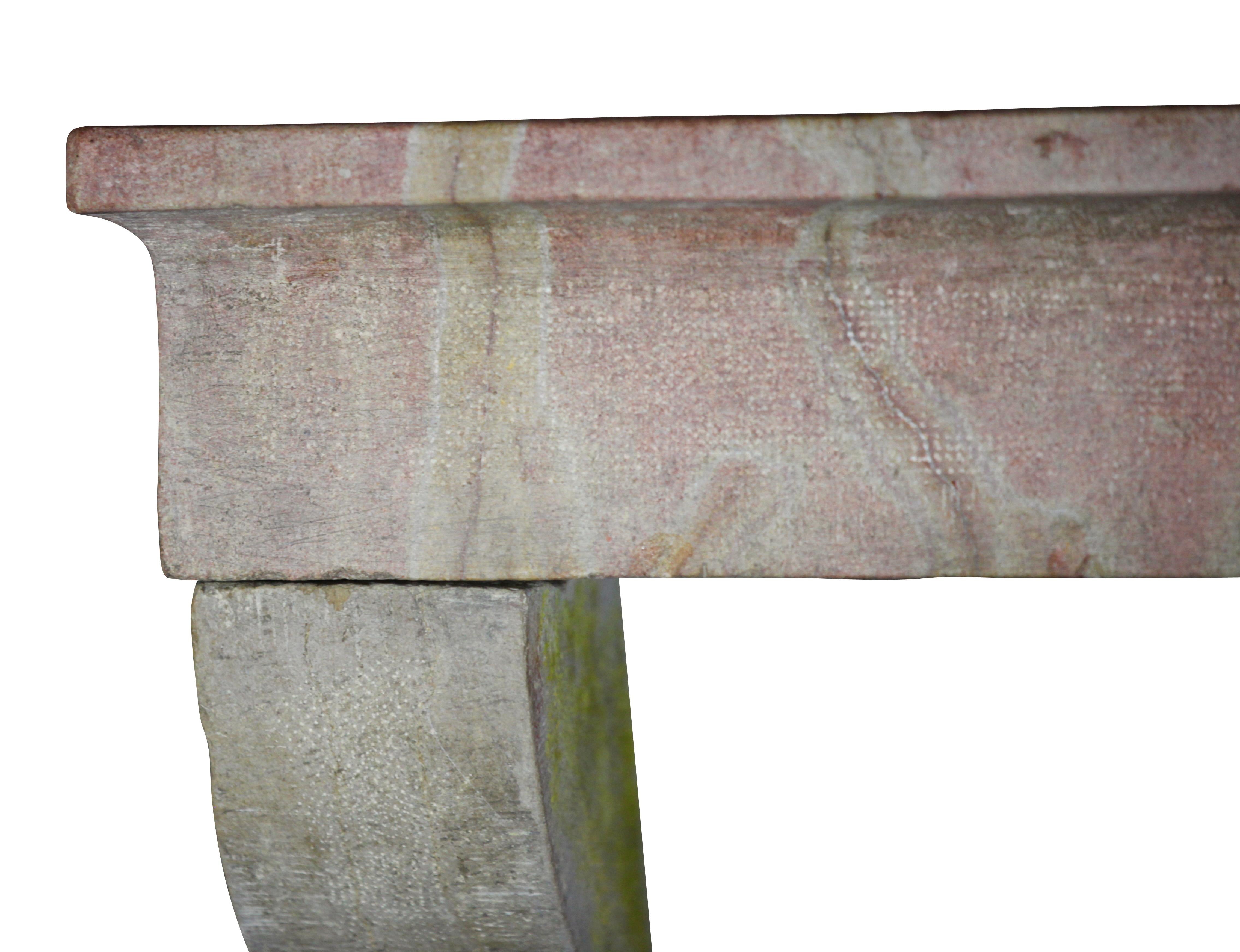 18th Century and Earlier Small French Country Vintage Fireplace Surround in Multi-Color Limestone For Sale