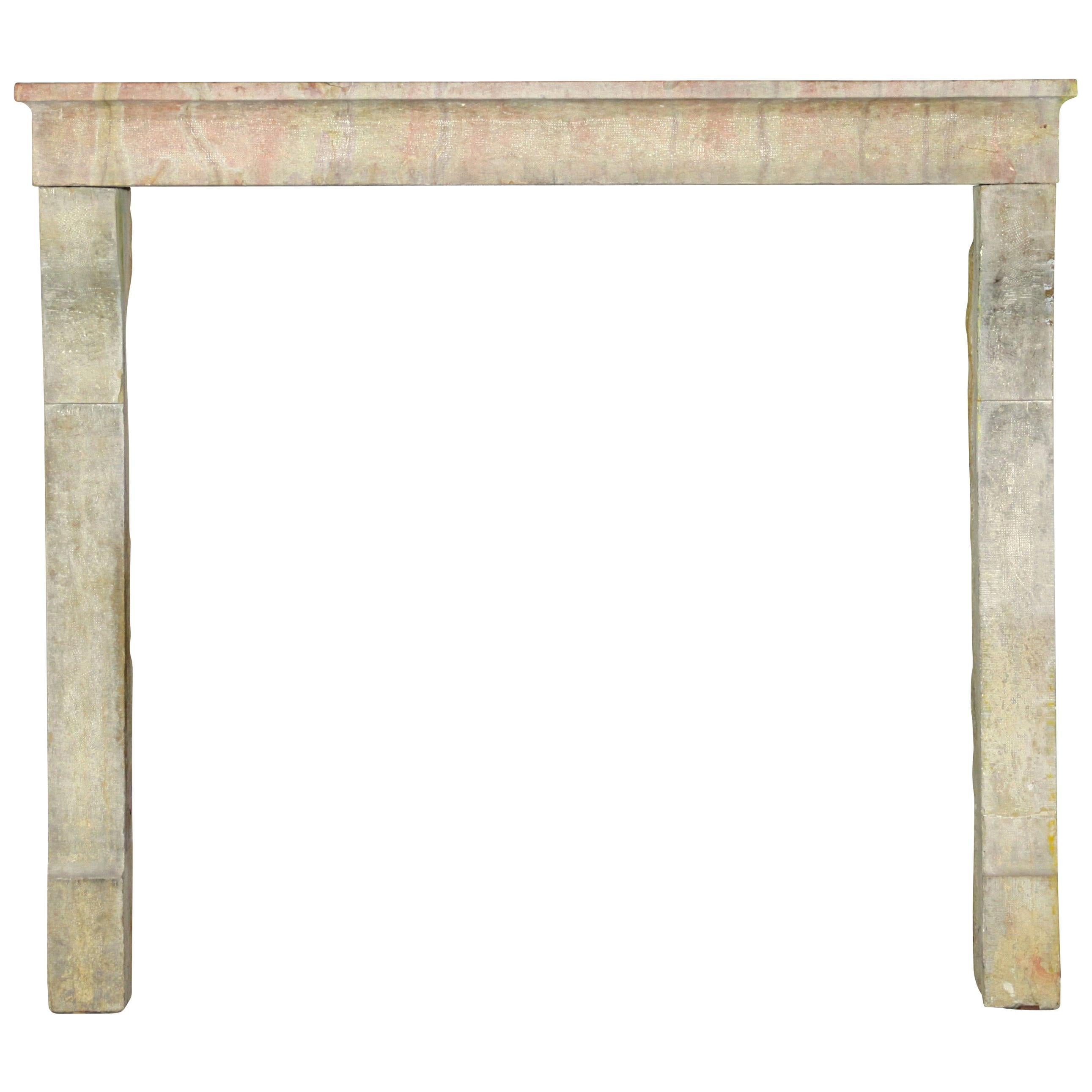 Small French Country Vintage Fireplace Surround in Multi-Color Limestone For Sale