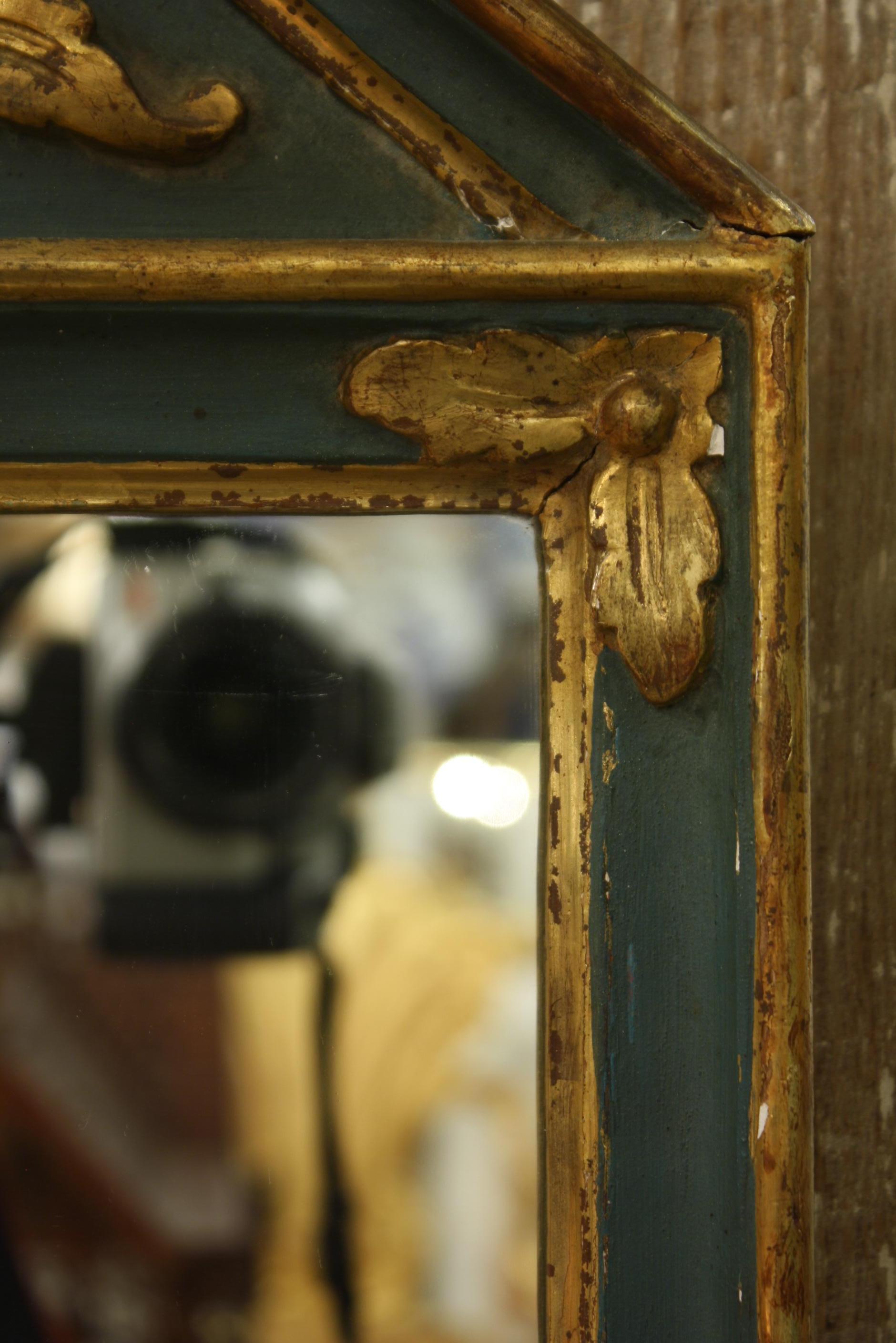 Small French Directoire Style Green Painted and Parcel Gilt Trumeau Mirror 2