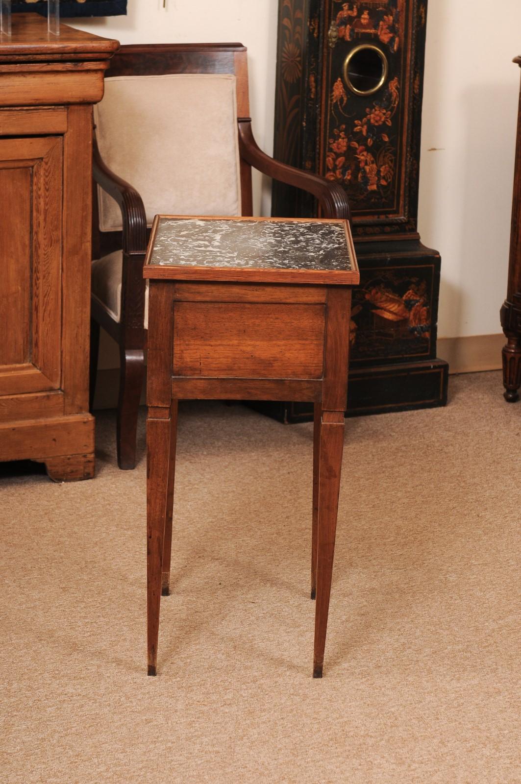 Small French Directoire Style Walnut 2 Drawer Chevet with Grey Marble Top For Sale 6