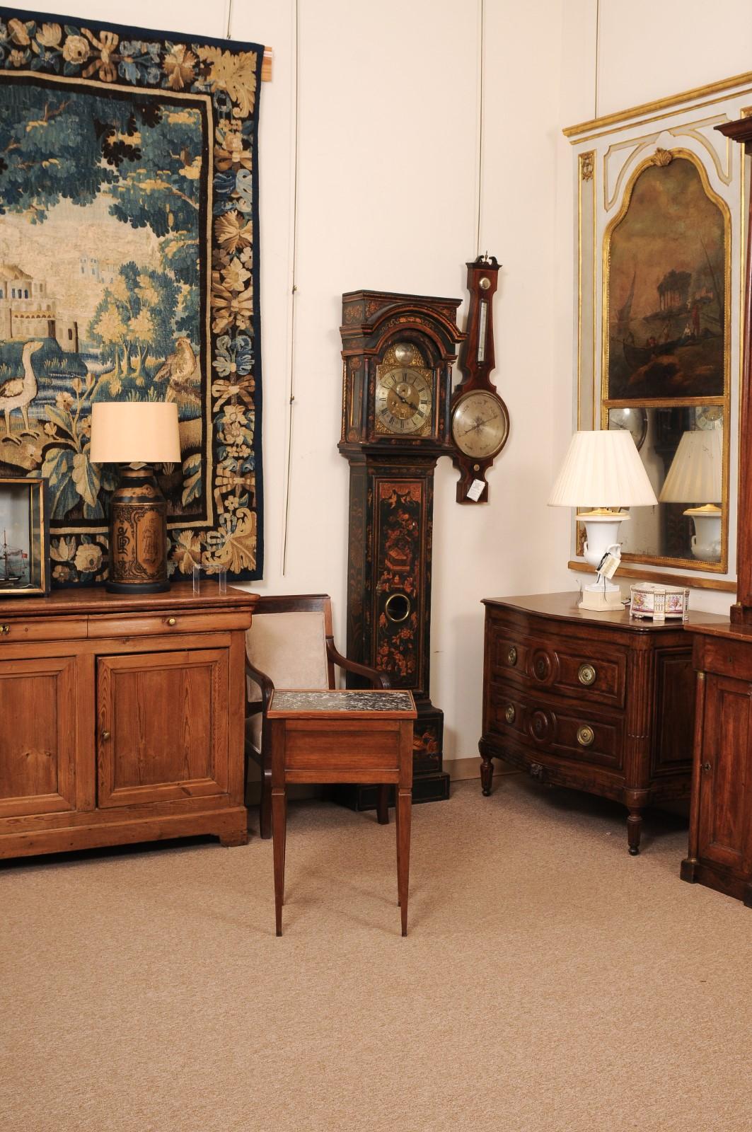 Small French Directoire Style Walnut 2 Drawer Chevet with Grey Marble Top For Sale 4