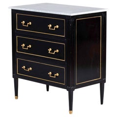 Small French Ebonised Three Drawer Empire Chest with Marble Top