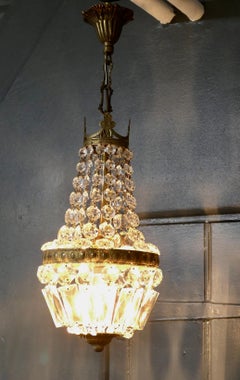 French Empire Style Tent Chandelier with Crystal Beads, Art Deco 1920