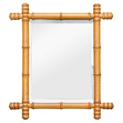 Petit miroir mural français en faux bambou et bois sculpté avec cadre tourné, Circa 1900