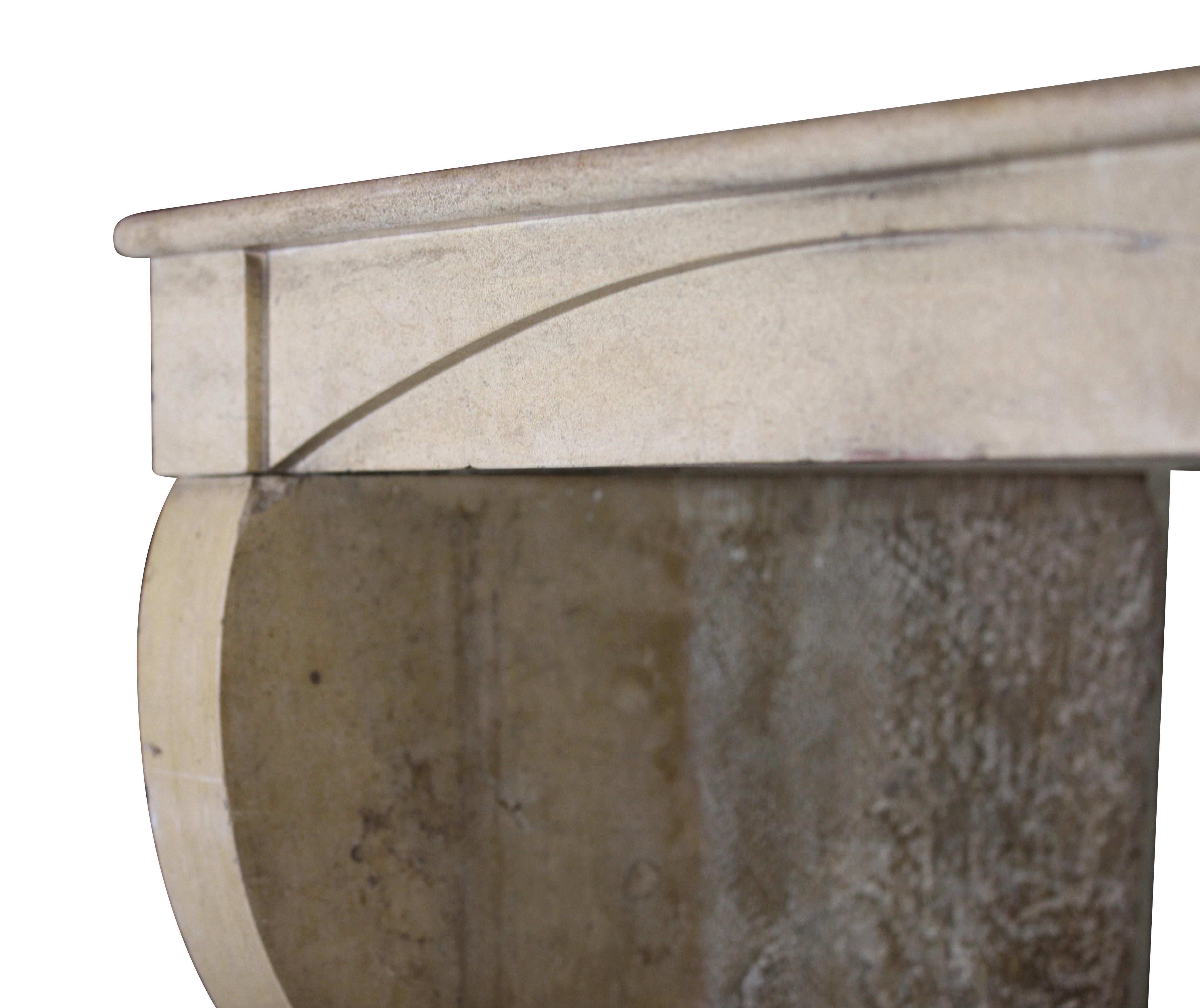 Hand-Carved Small French Fireplace Surround in Limestone for Timeless Modern Interior For Sale