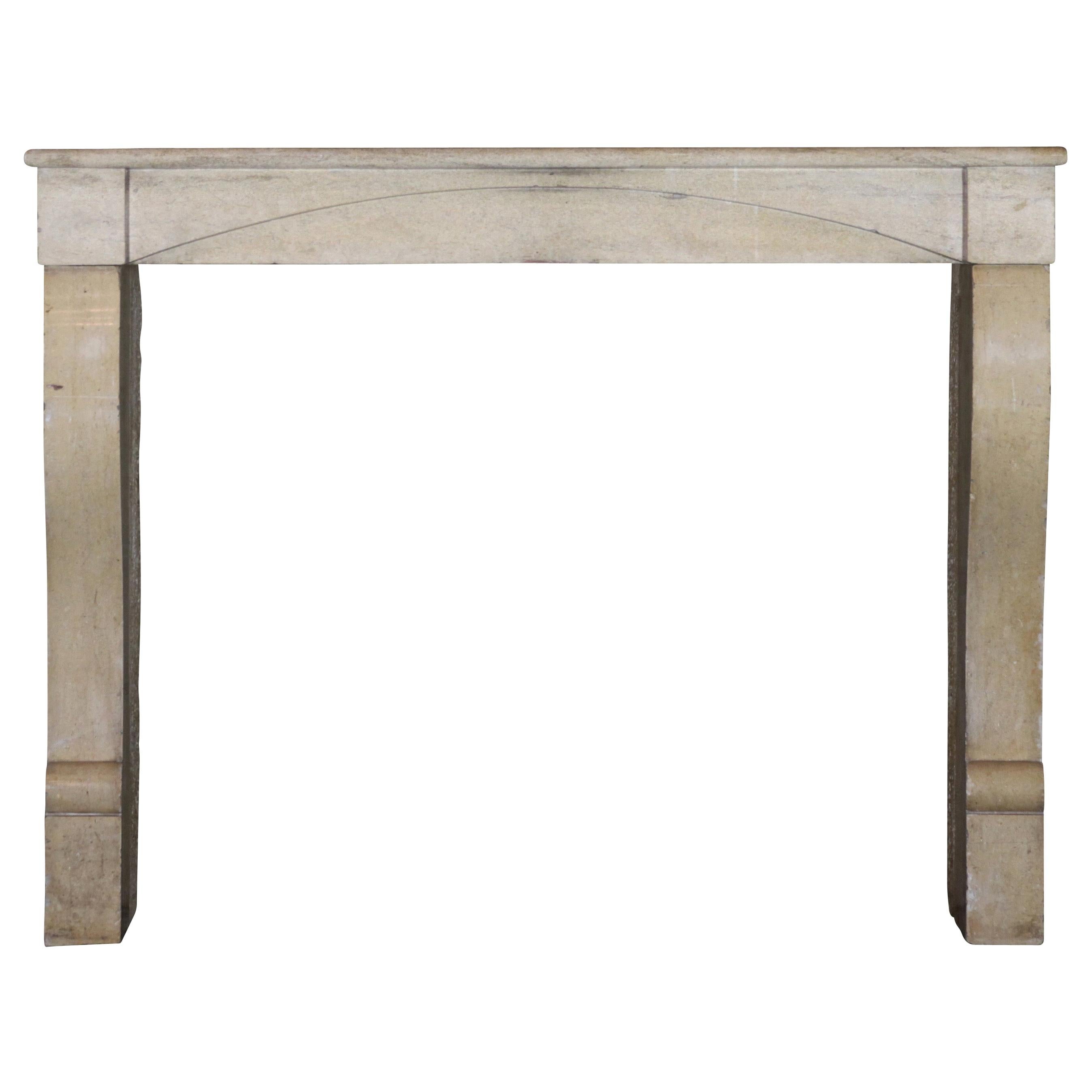 Small French Fireplace Surround in Limestone for Timeless Modern Interior For Sale