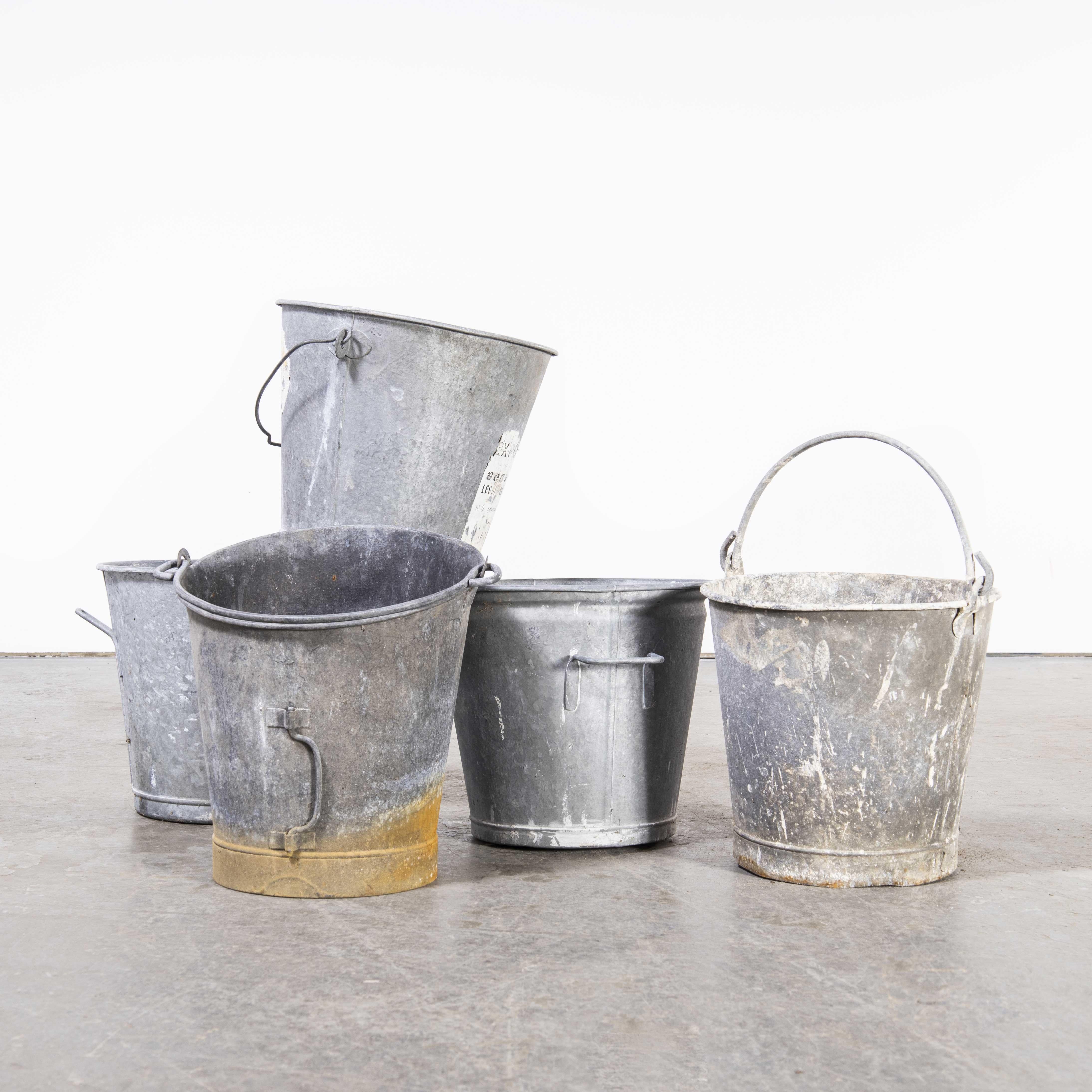 Mid-20th Century Small French Galvanised Buckets, Planters For Sale