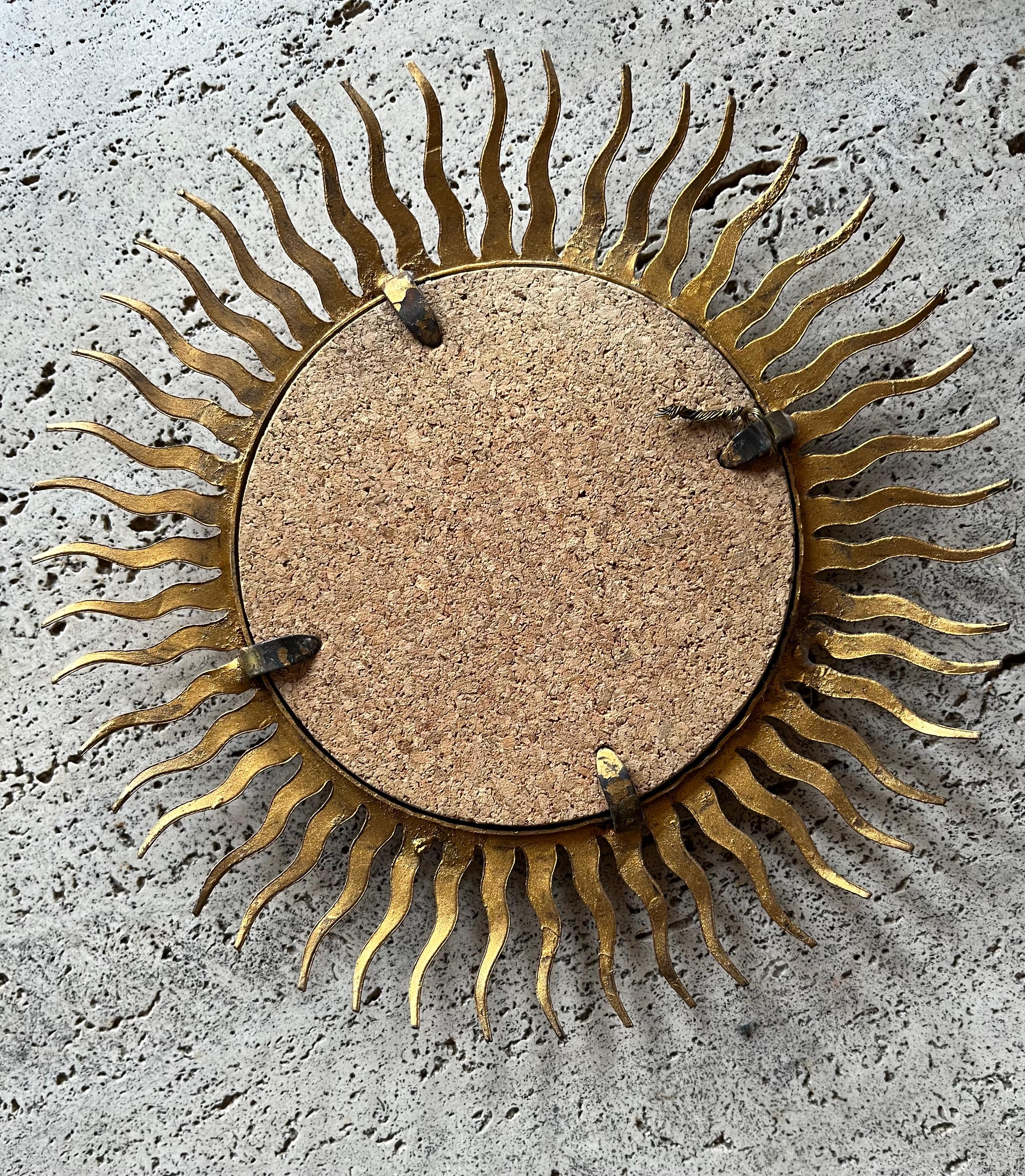 20th Century Small French gilt metal starburst mirror For Sale