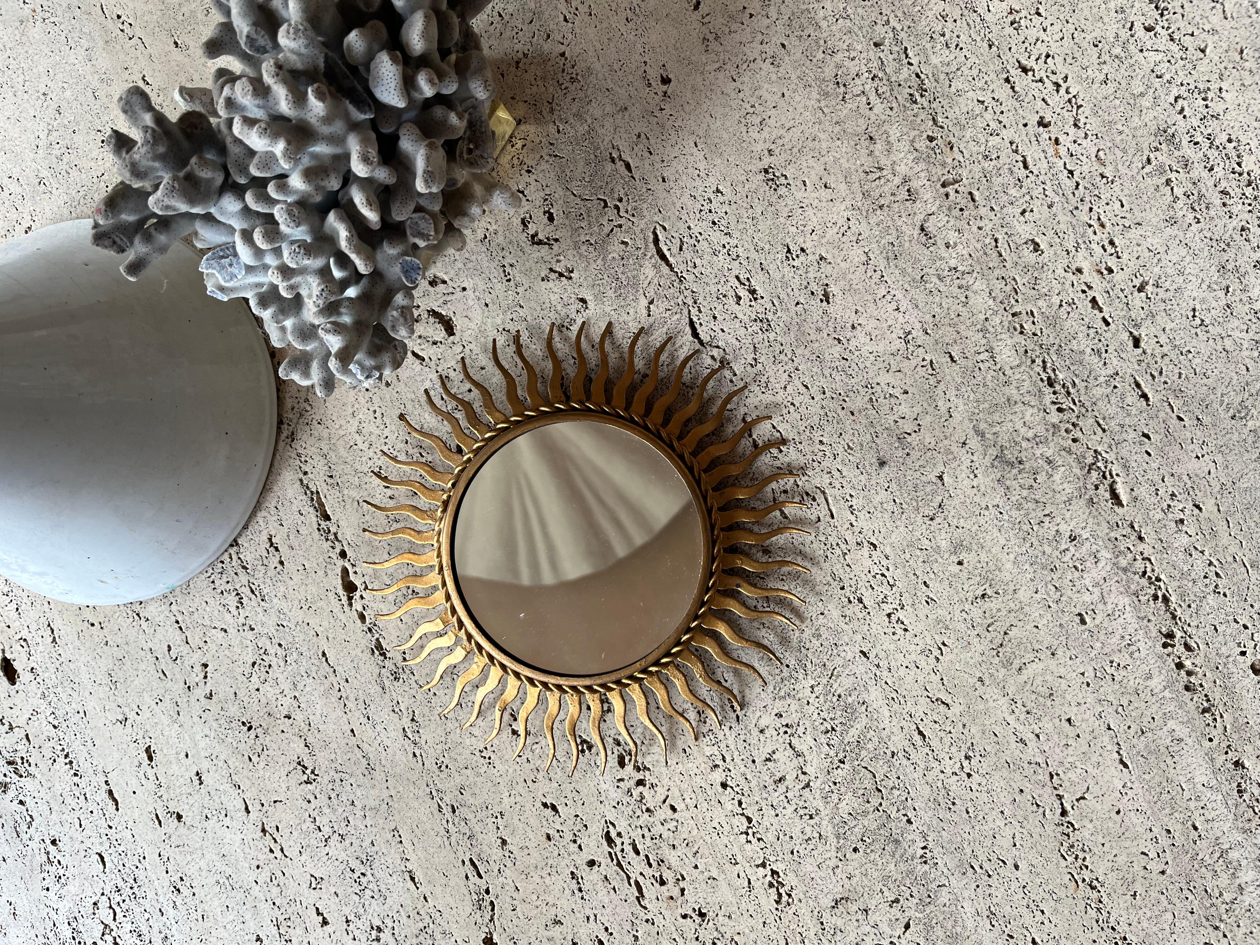 Small French gilt metal starburst mirror For Sale 1