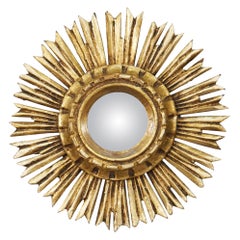 Small French Gilt Starburst or Sunburst Convex Mirror (Diameter 11)