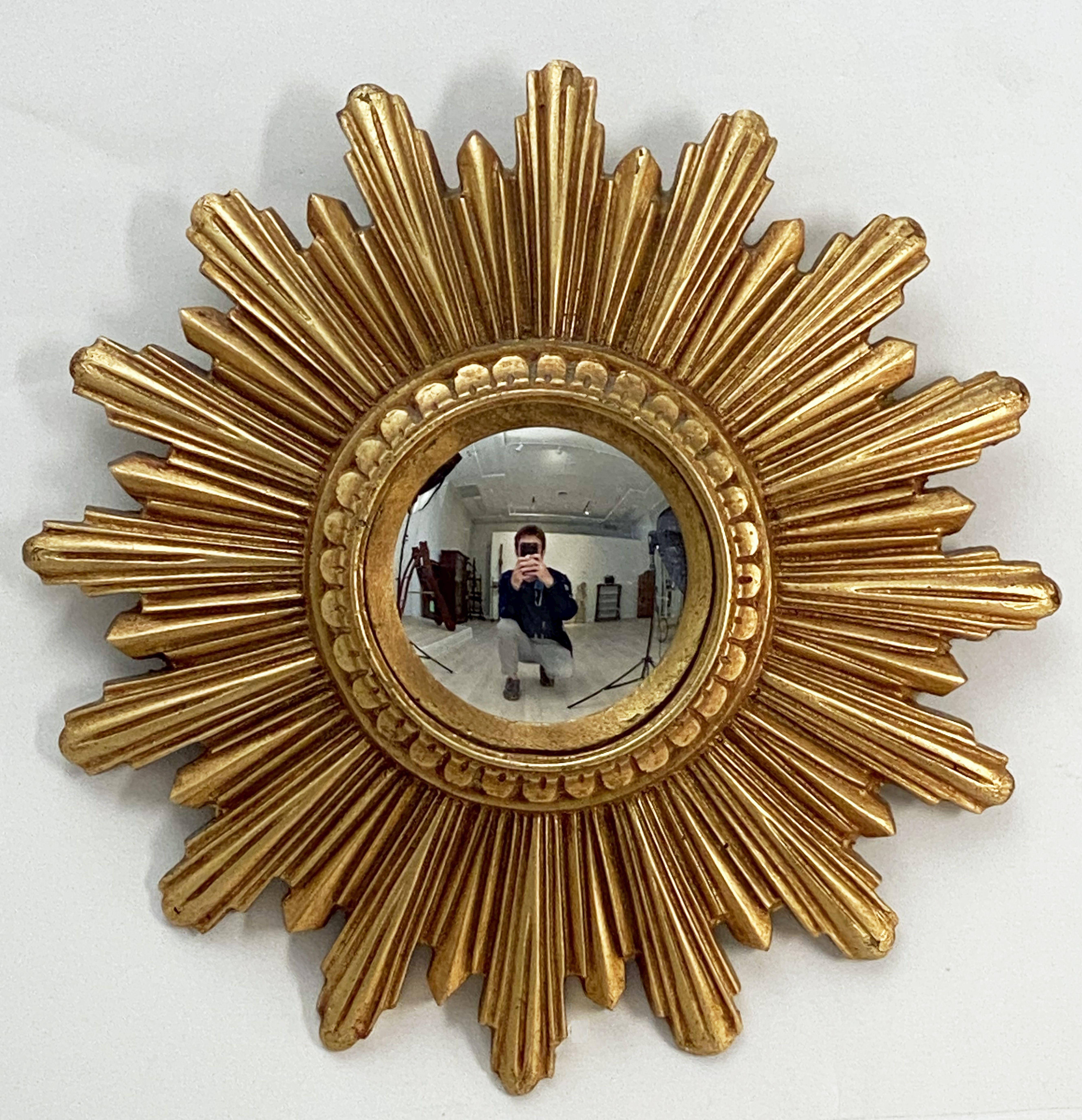 Small French Gilt Starburst or Sunburst Convex Mirror (Diameter 9) 5