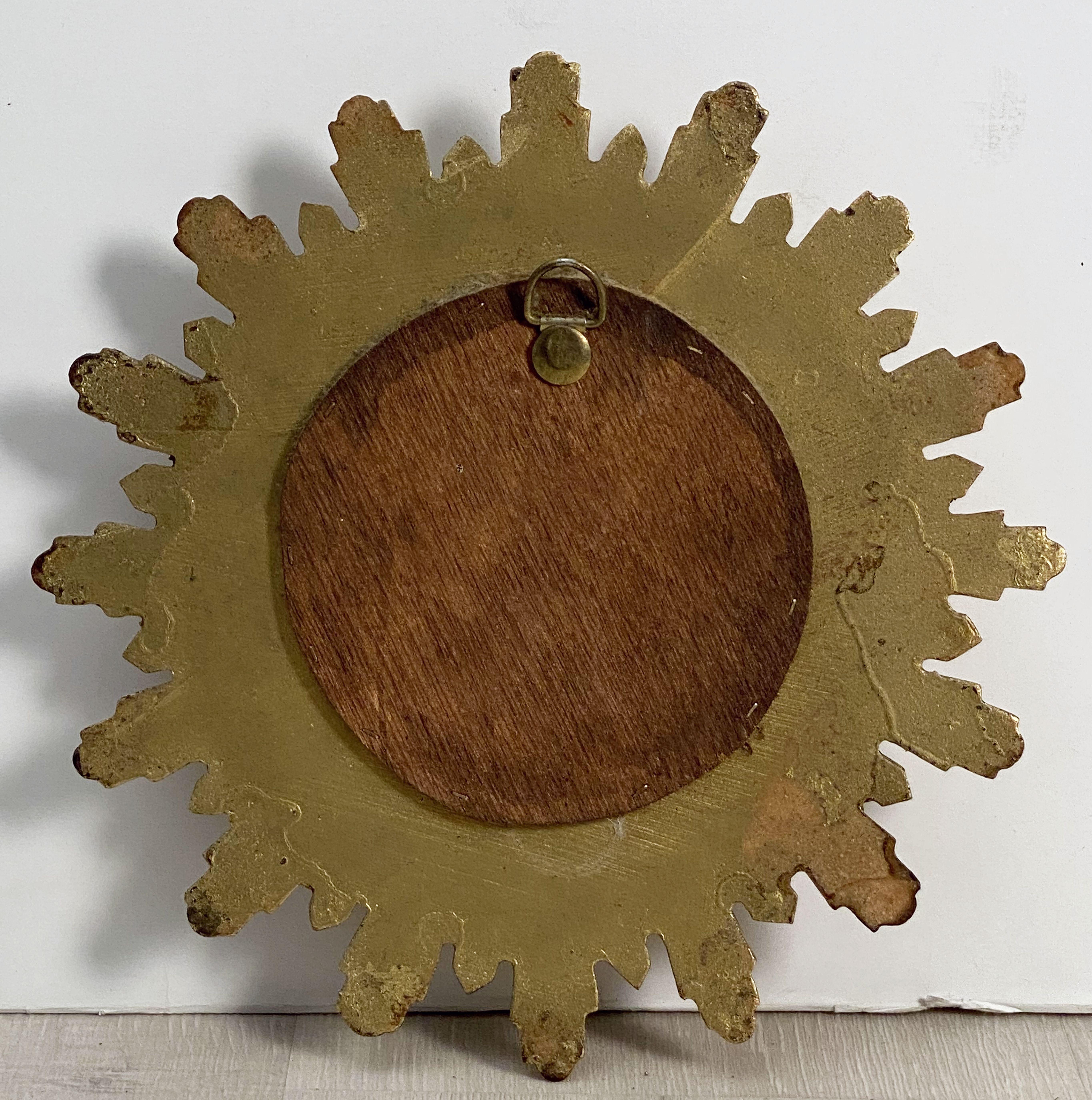 Small French Gilt Starburst or Sunburst Convex Mirror (Diameter 9) 6