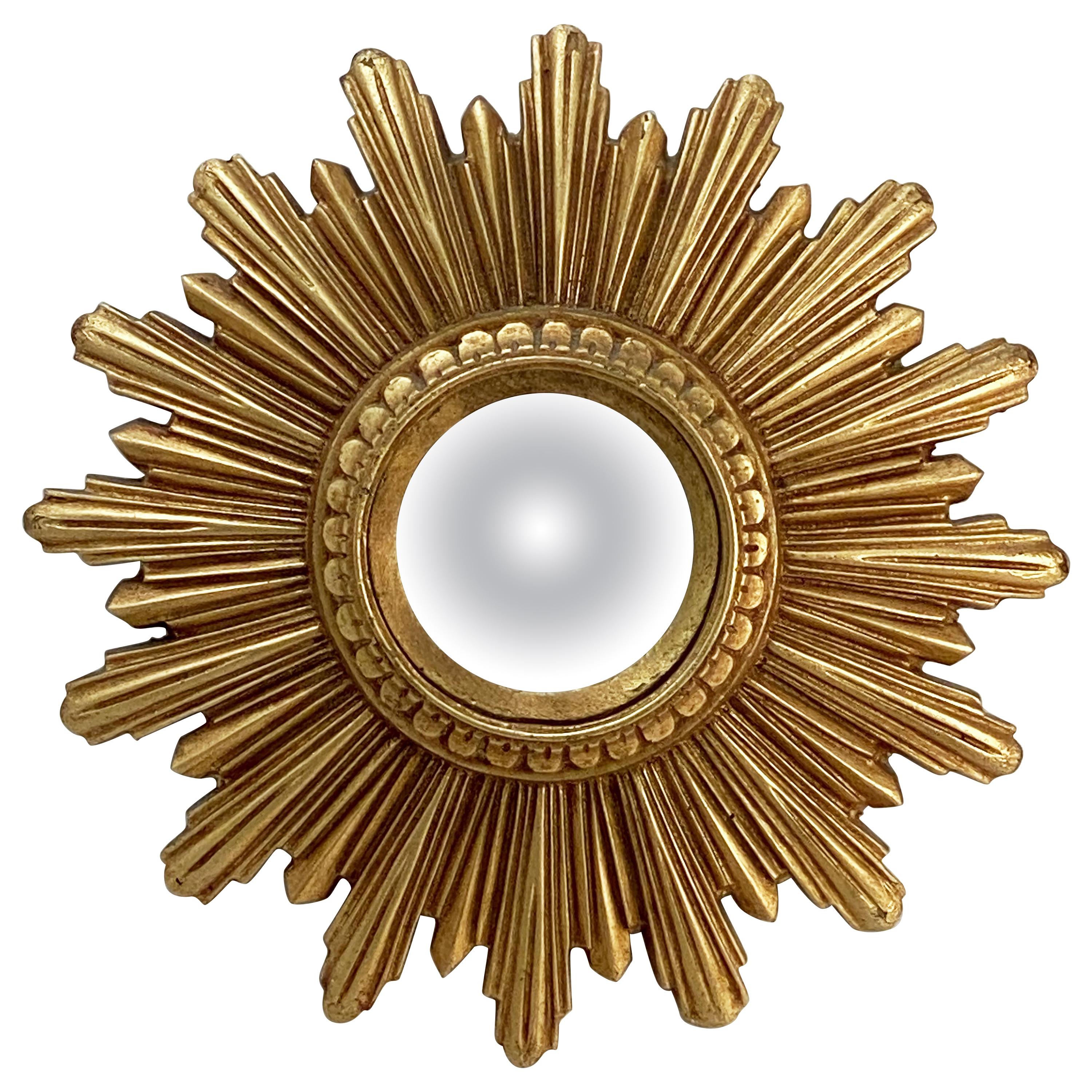 Small French Gilt Starburst or Sunburst Convex Mirror (Diameter 9)