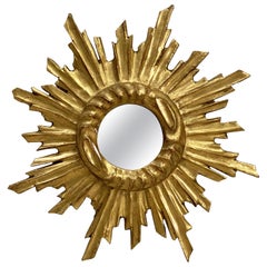 Small French Gilt Starburst or Sunburst Mirror (Diameter 11)