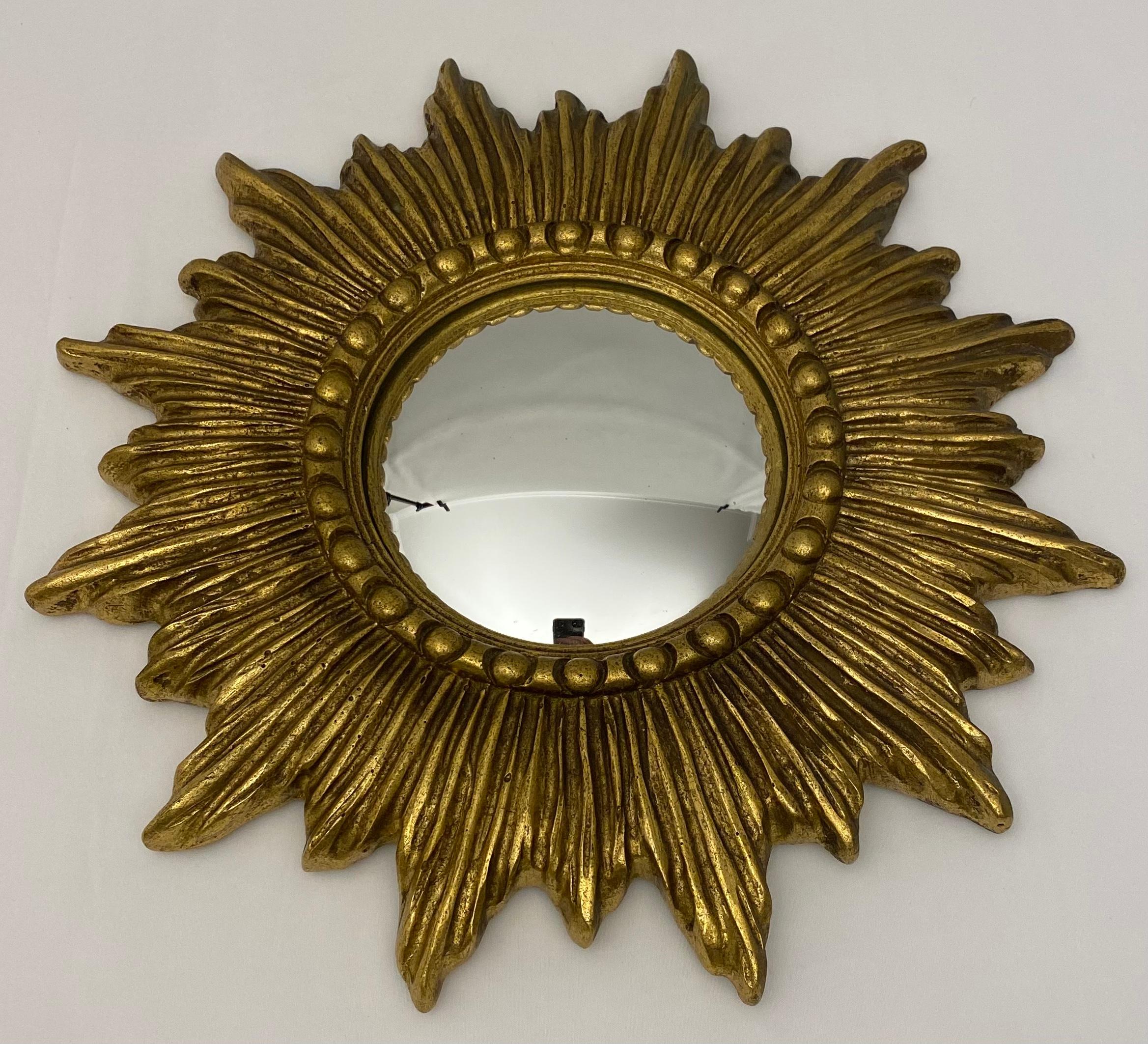 Small French Gilt Wood Starburst or Sunburst Mirror, Diameter 14