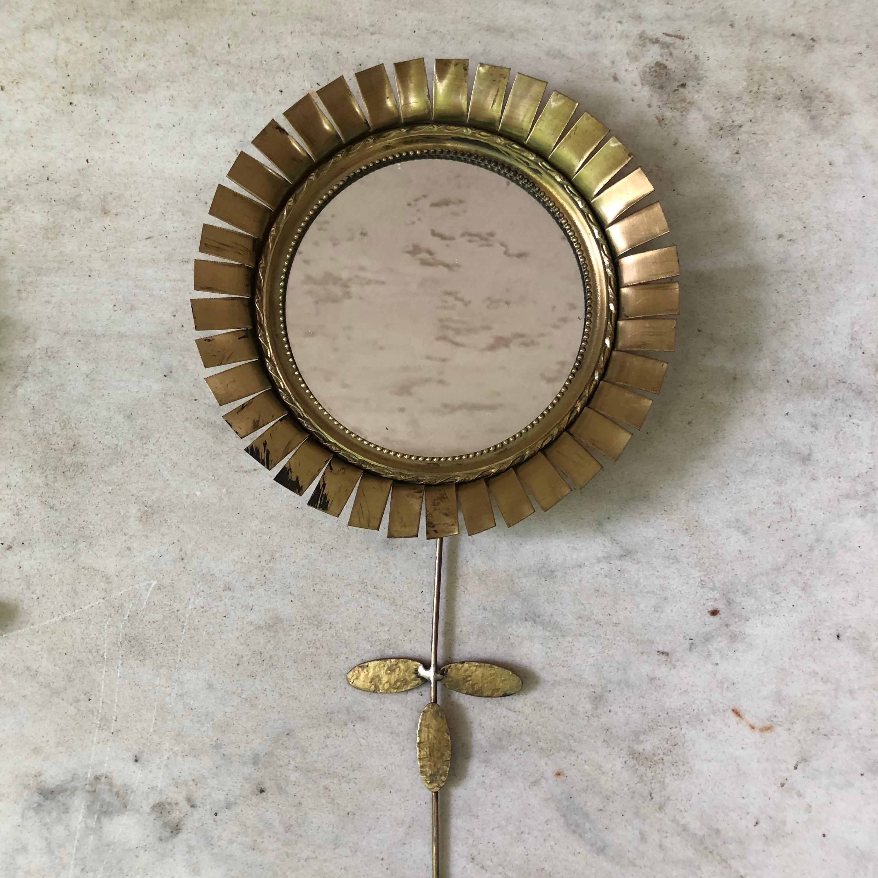 Small French Gold Metal Flower Mirror, circa 1960 In Good Condition In Austin, TX