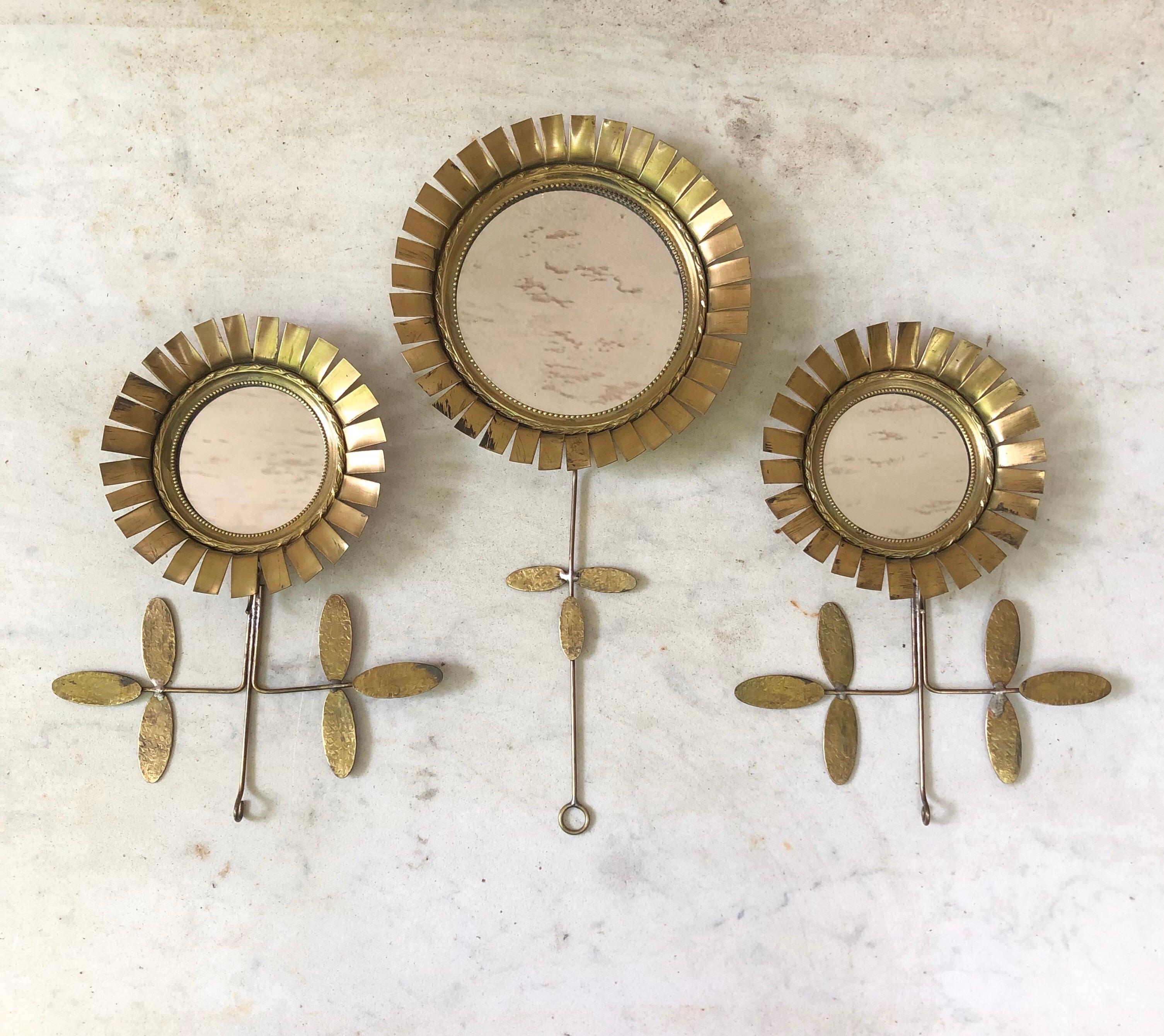 Small French Gold Metal Flower Mirror, circa 1960 1