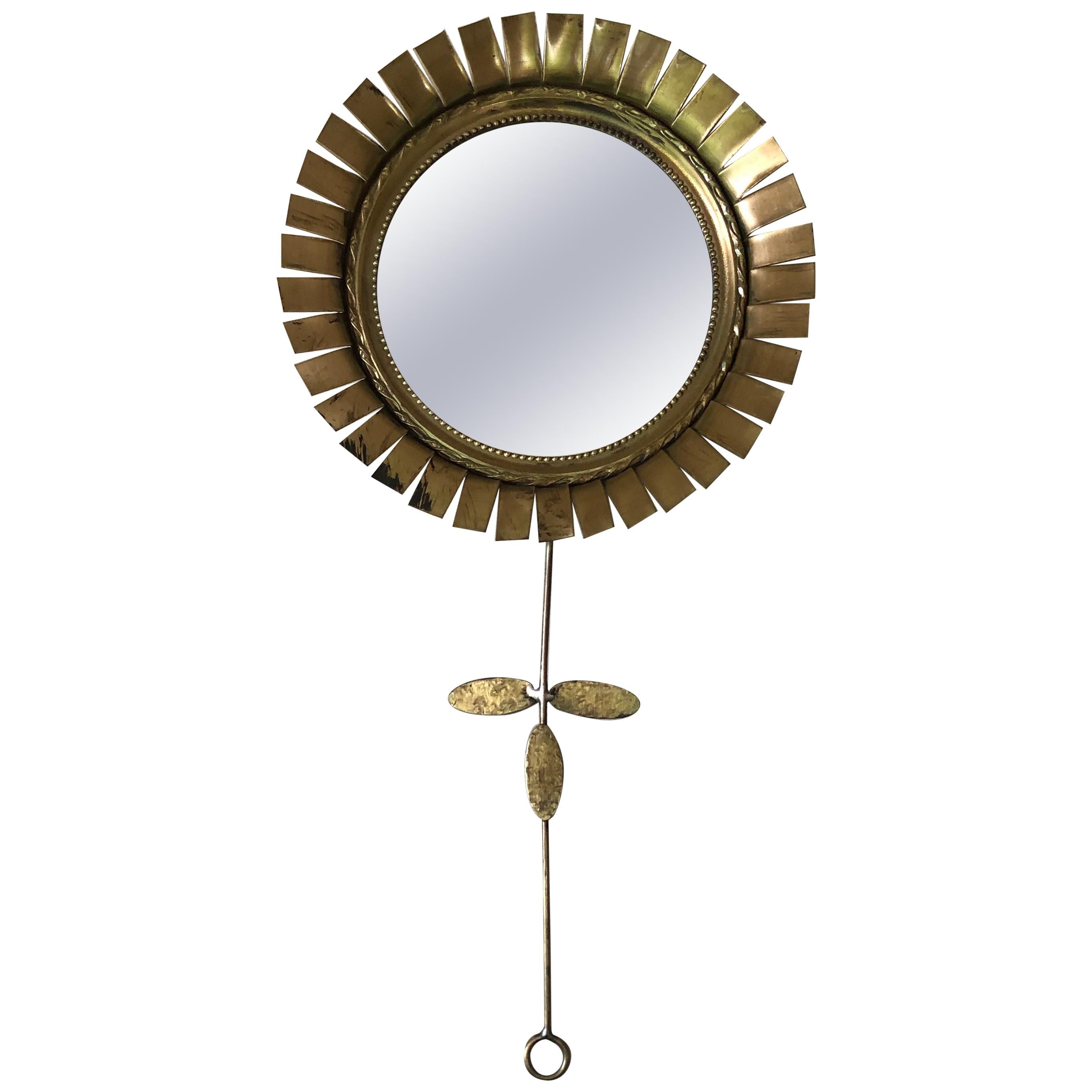 Small French Gold Metal Flower Mirror, circa 1960