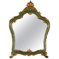 Small French Green and Gilded Crown Top Mirror