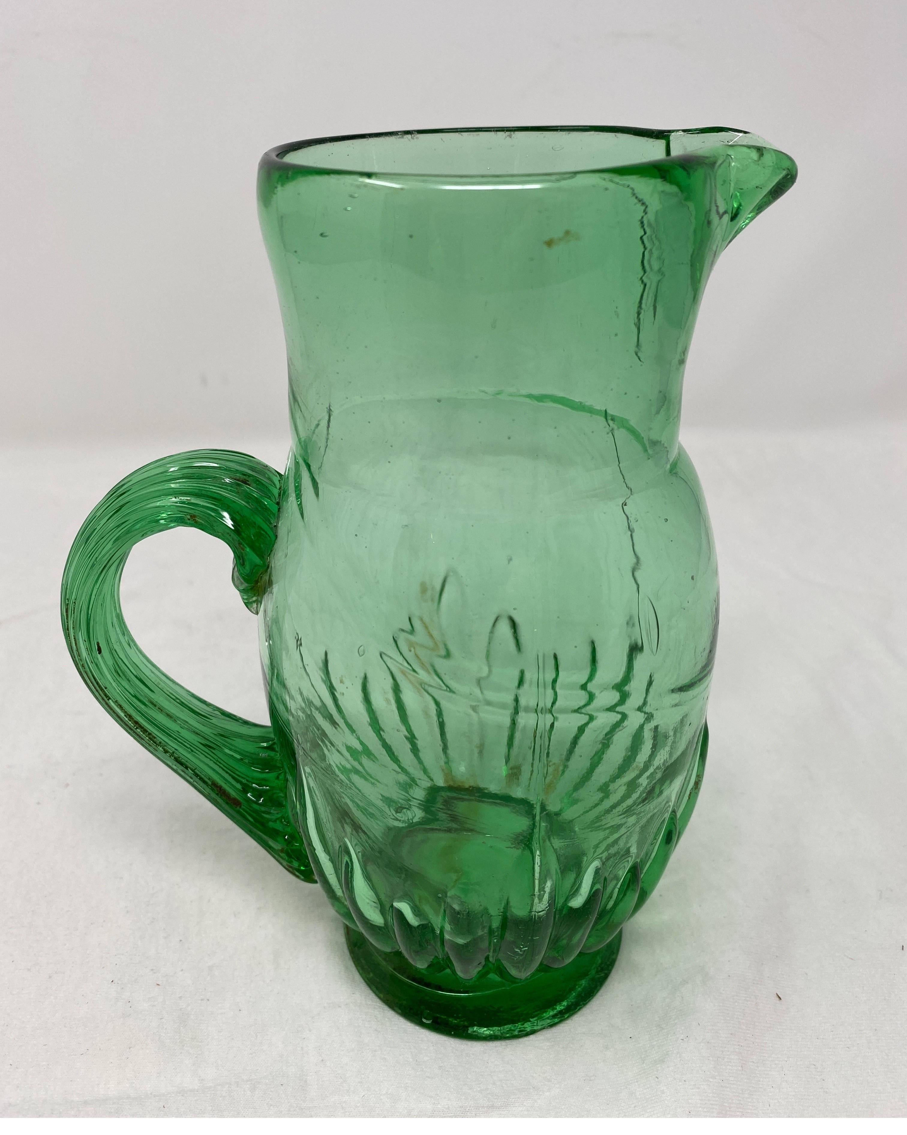 Small French Green Pitcher In Good Condition For Sale In Houston, TX