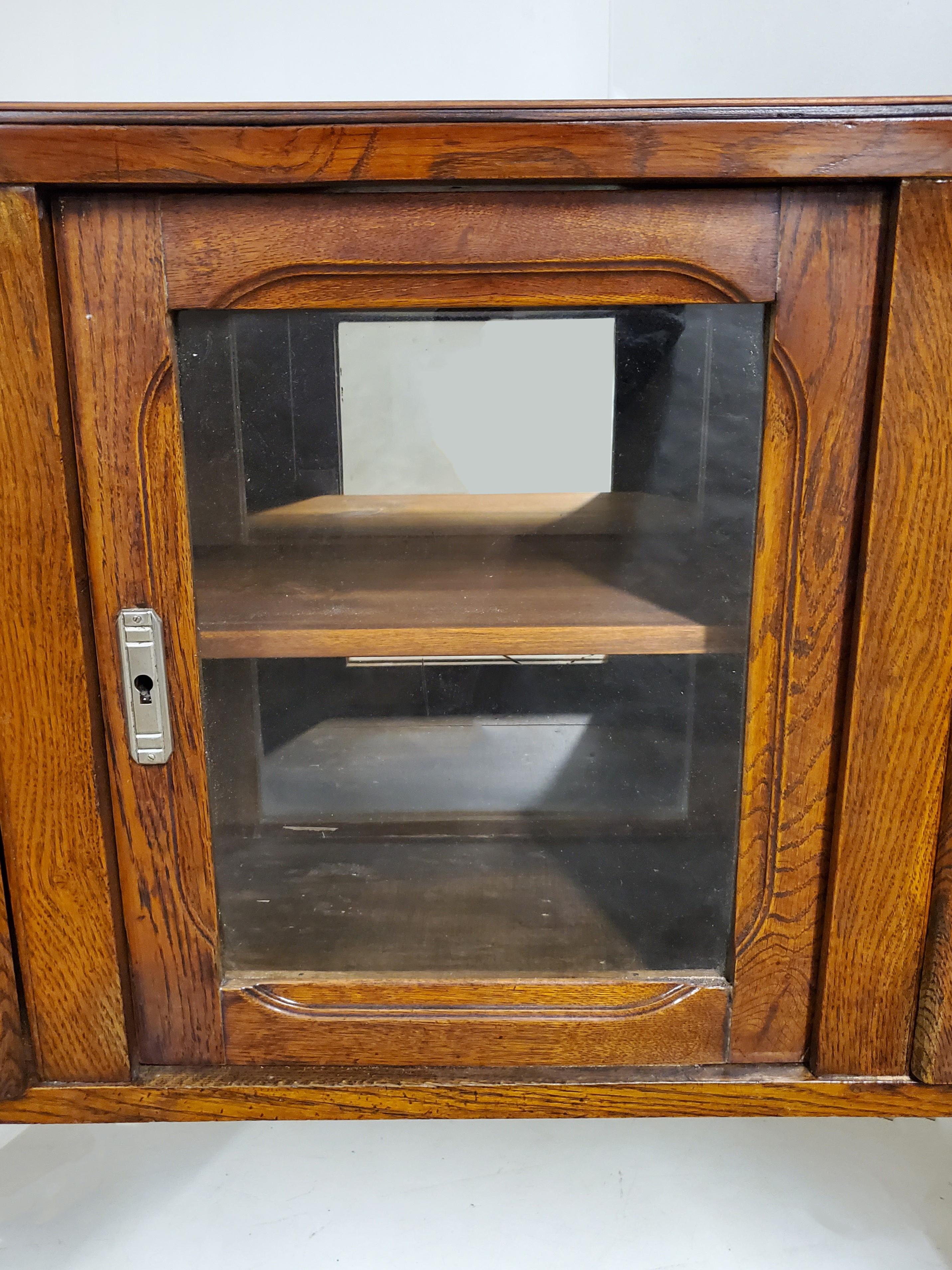 Small French Hand Carved Oak & Metal Leaf Cabinet /Vitrine / Bar/ Bookcase 3