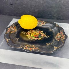 Small French Hand Painted Toleware Metal Tray With Bird