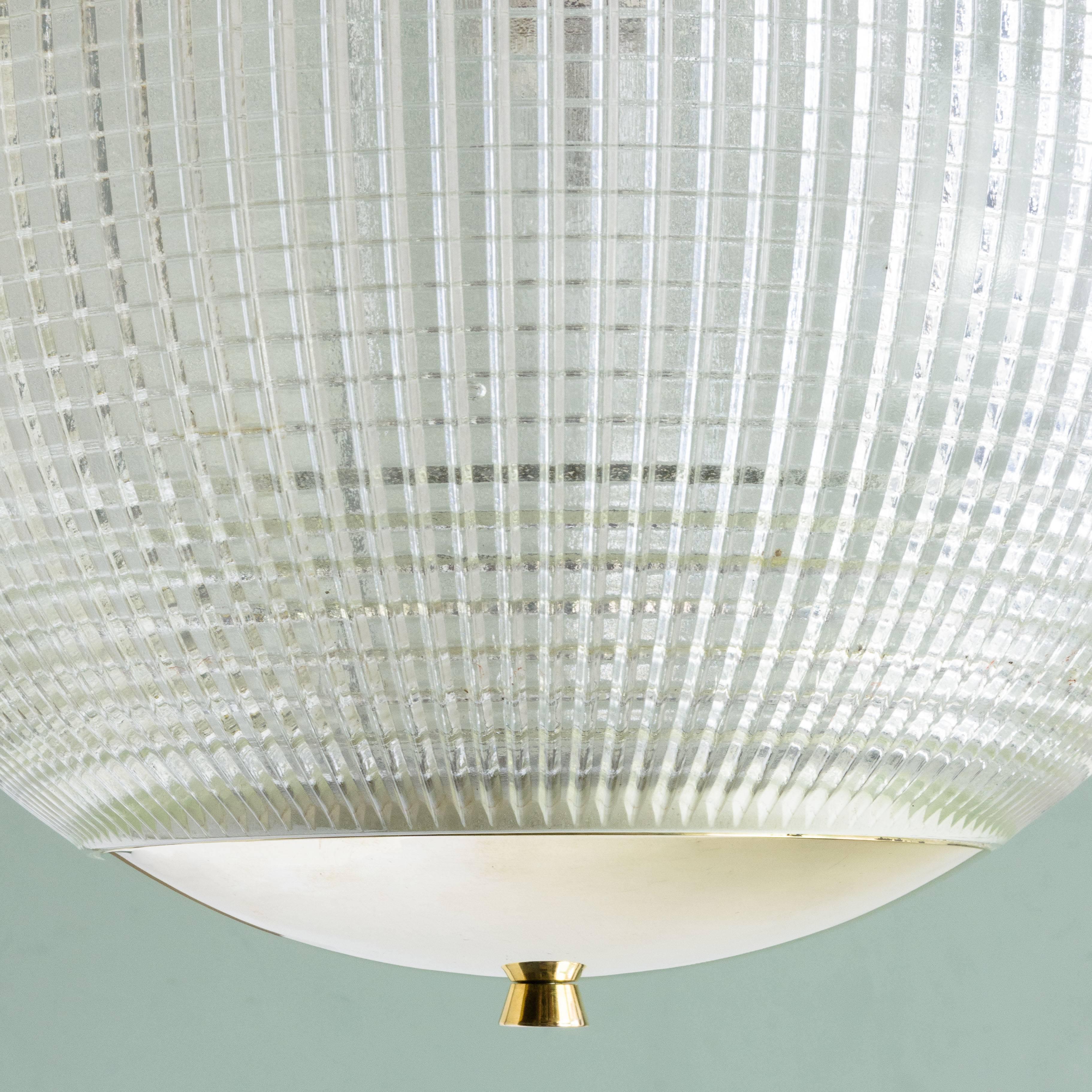 Modern Small French Holophane Globe Pendant Light with Brass Caps