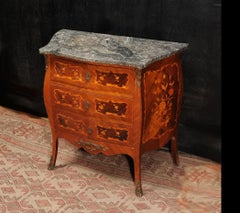 Small French Inlaid Marquetry Bombe Chest with Fossil Limestone Top