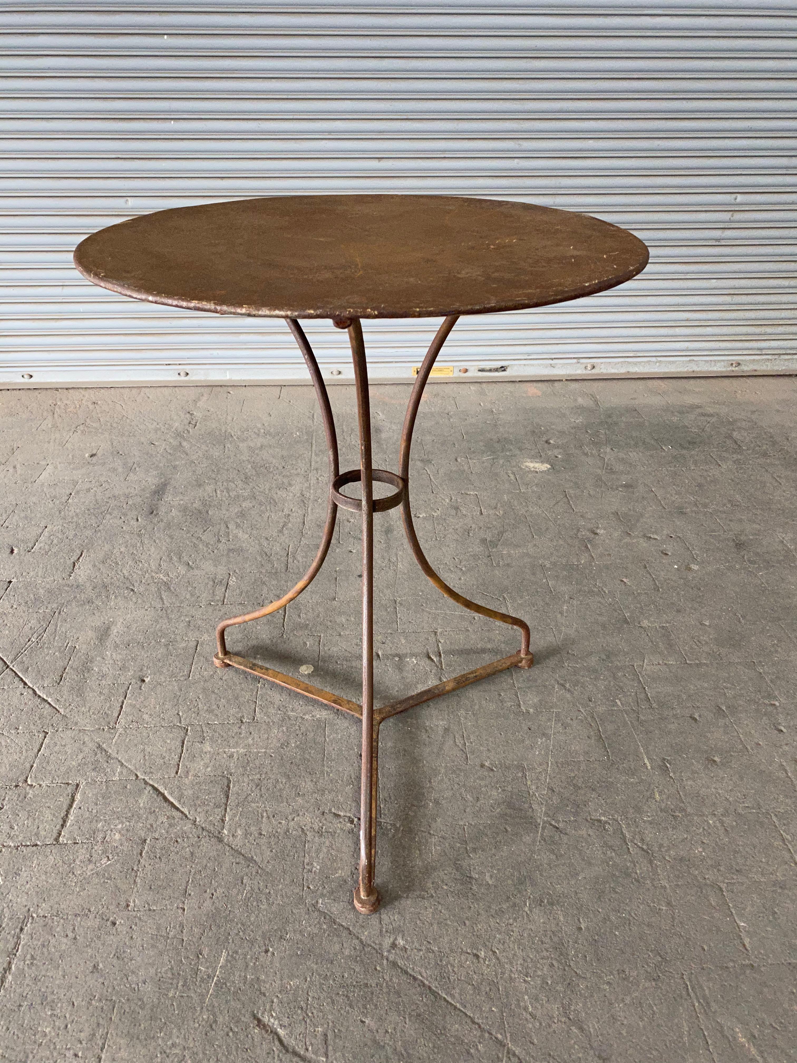 Small French Iron Bistro Garden Table In Distressed Condition In Buchanan, NY