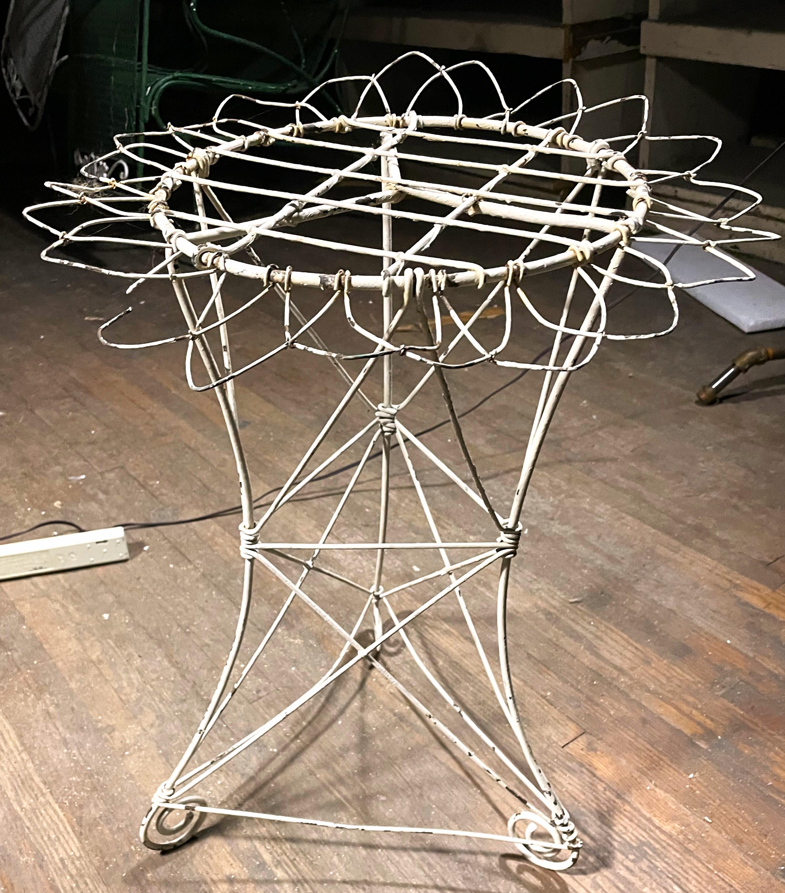 Small French Iron Wire Side Table Plant Stand Painted White In Fair Condition For Sale In Clifton Forge, VA