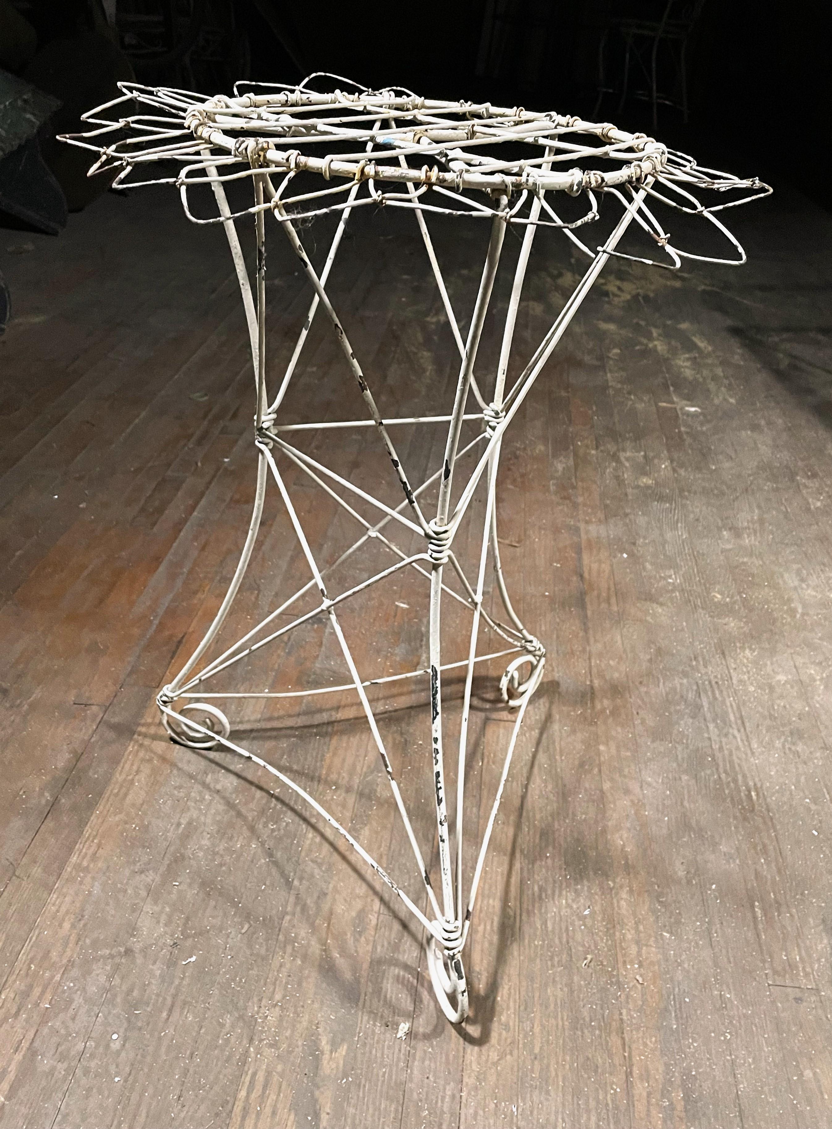 20th Century Small French Iron Wire Side Table Plant Stand Painted White For Sale