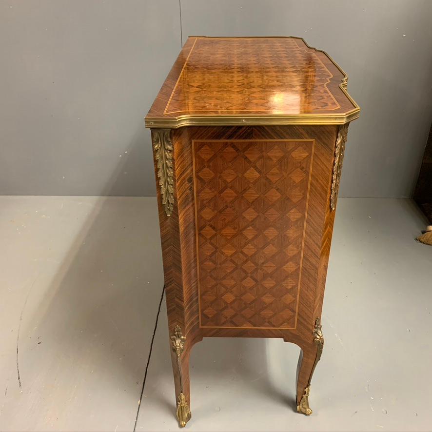 Small French Kingwood and Geometric Parquetry Commode with Brass Mounts 3
