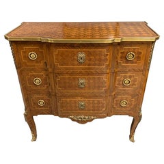 Small French Kingwood and Geometric Parquetry Commode with Brass Mounts