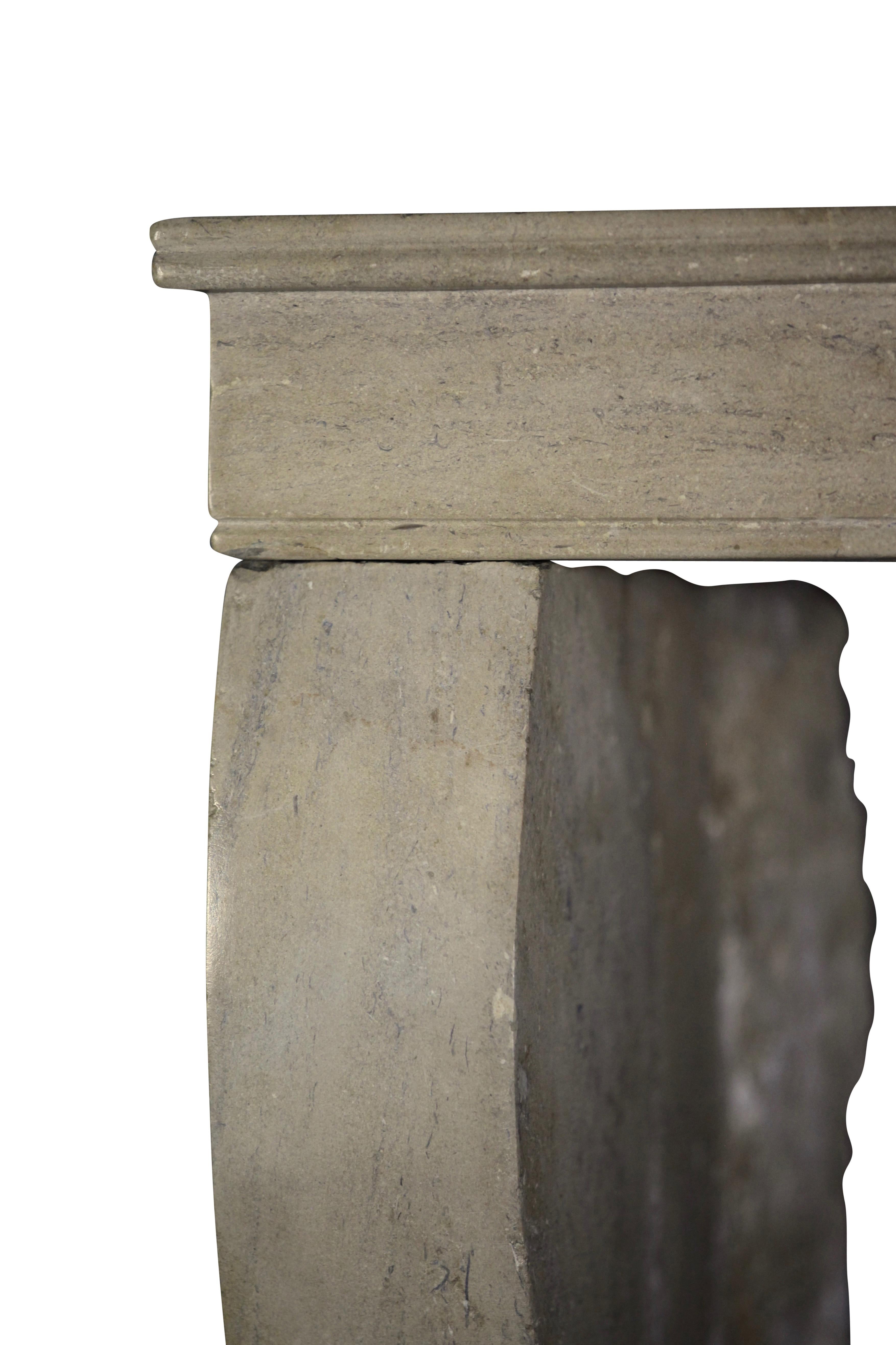 Hand-Carved Small French Limestone Antique Fireplace Surround for Eclectic Chic Interior For Sale