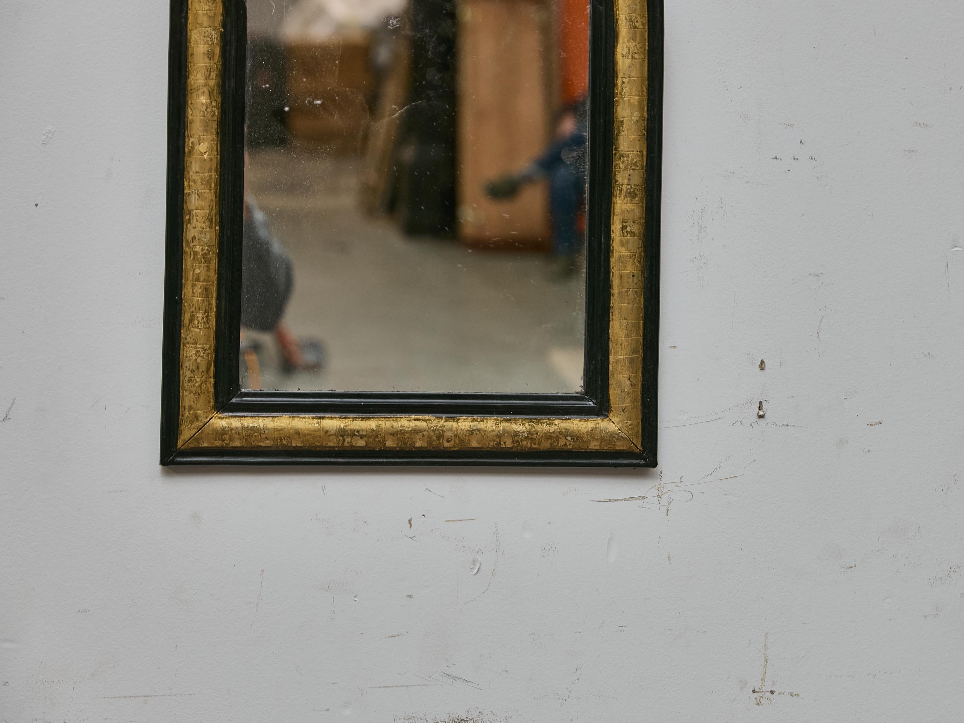 19th Century Small French Louis-Philippe Mirror with Gilt and Black Frame, circa 1850 For Sale