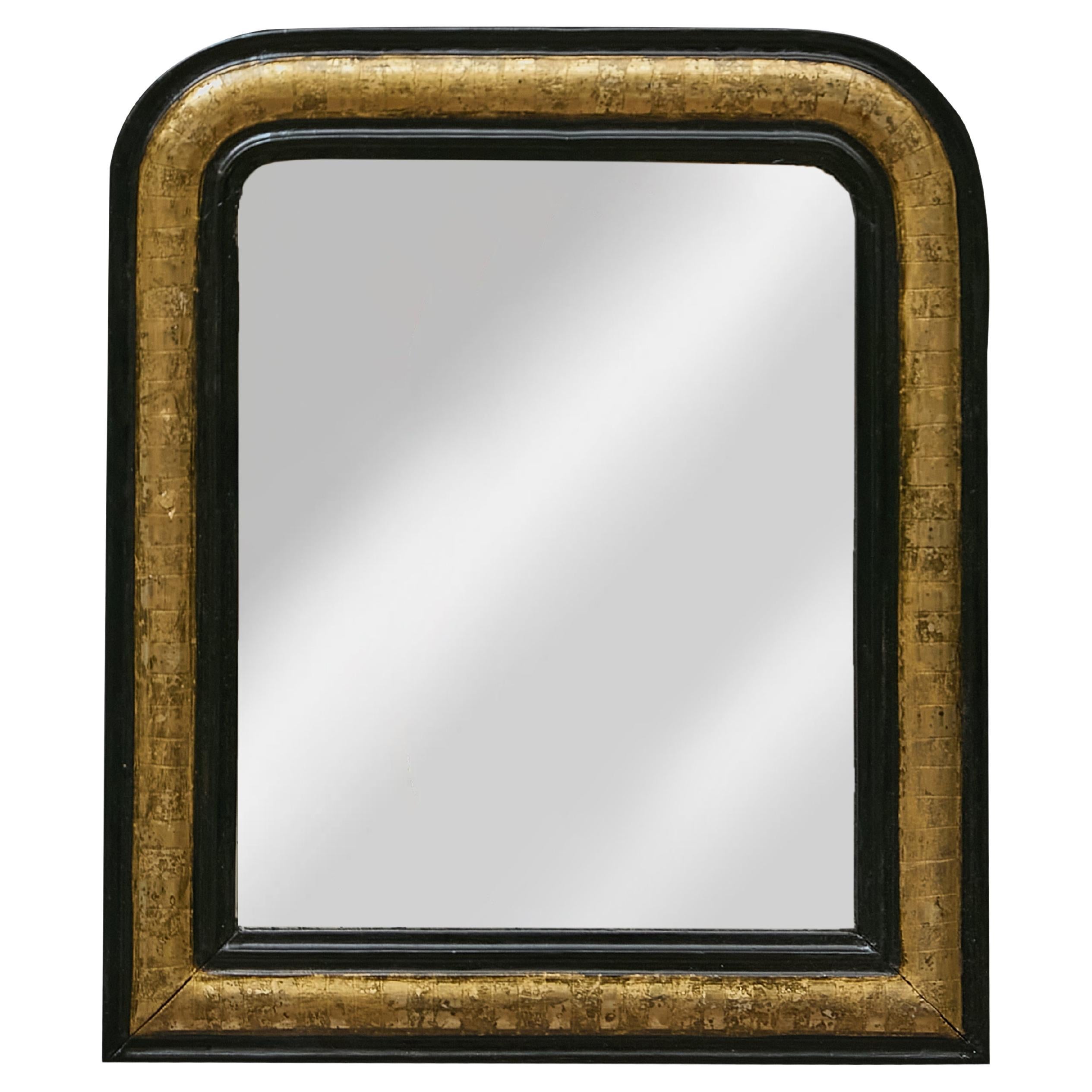 Small French Louis-Philippe Mirror with Gilt and Black Frame, circa 1850 For Sale