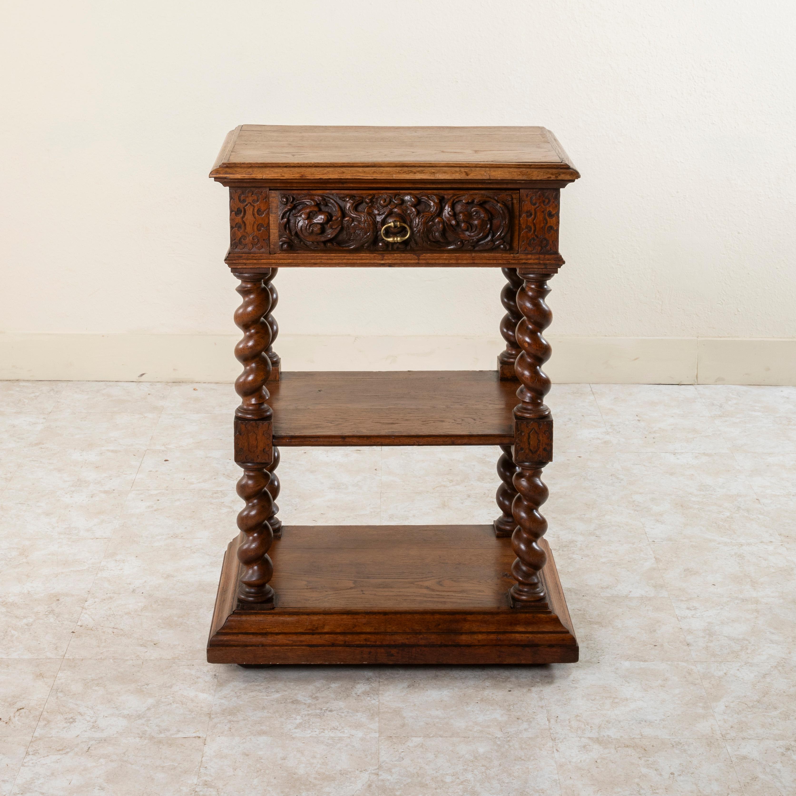 Small French Louis XIII Style Hand-Carved Oak Dessert Buffet, Console c. 1880 In Good Condition In Fayetteville, AR