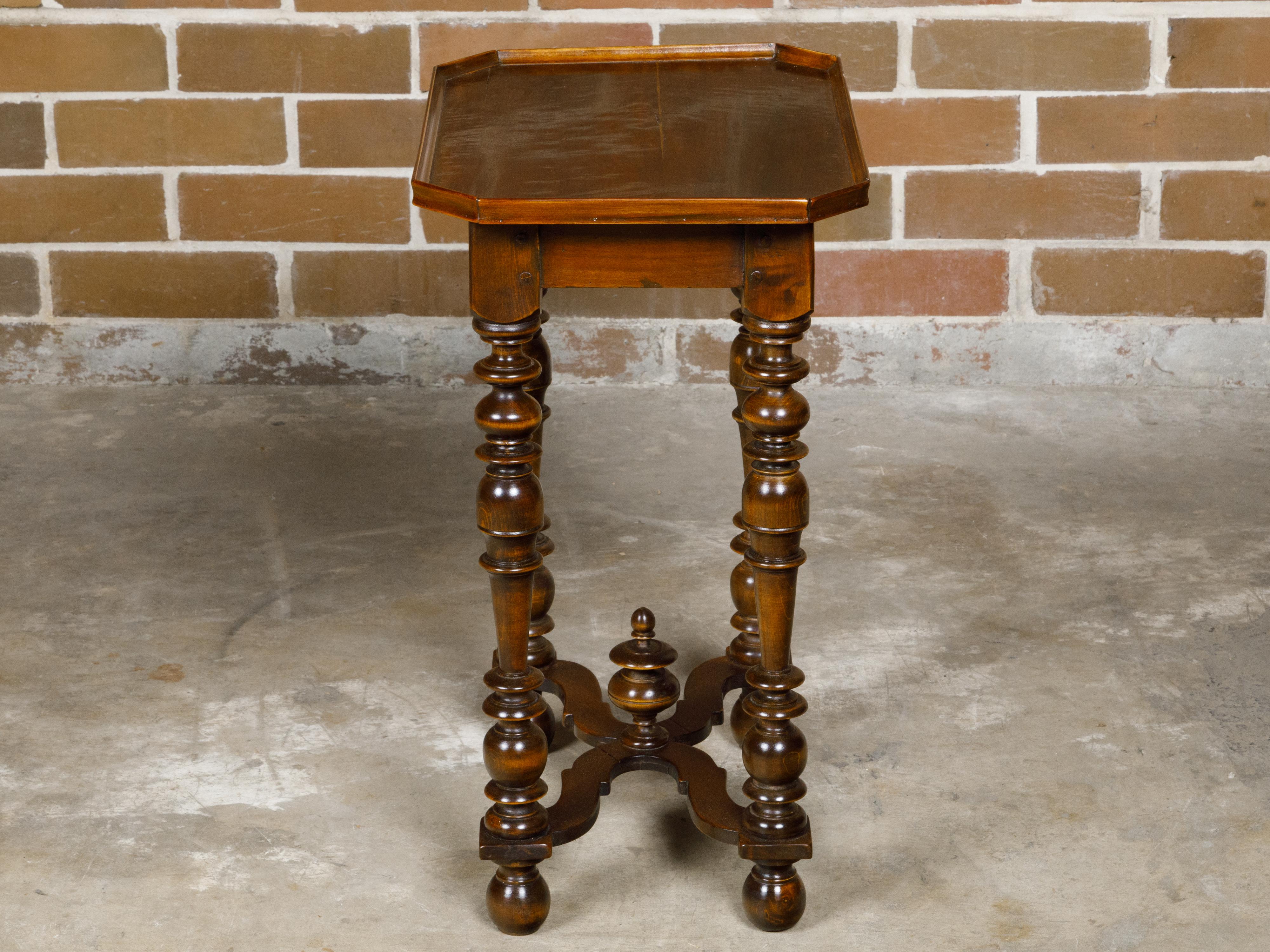 Small French Louis XIII Style Walnut Tray Top Spool Table with Cross Stretcher For Sale 6