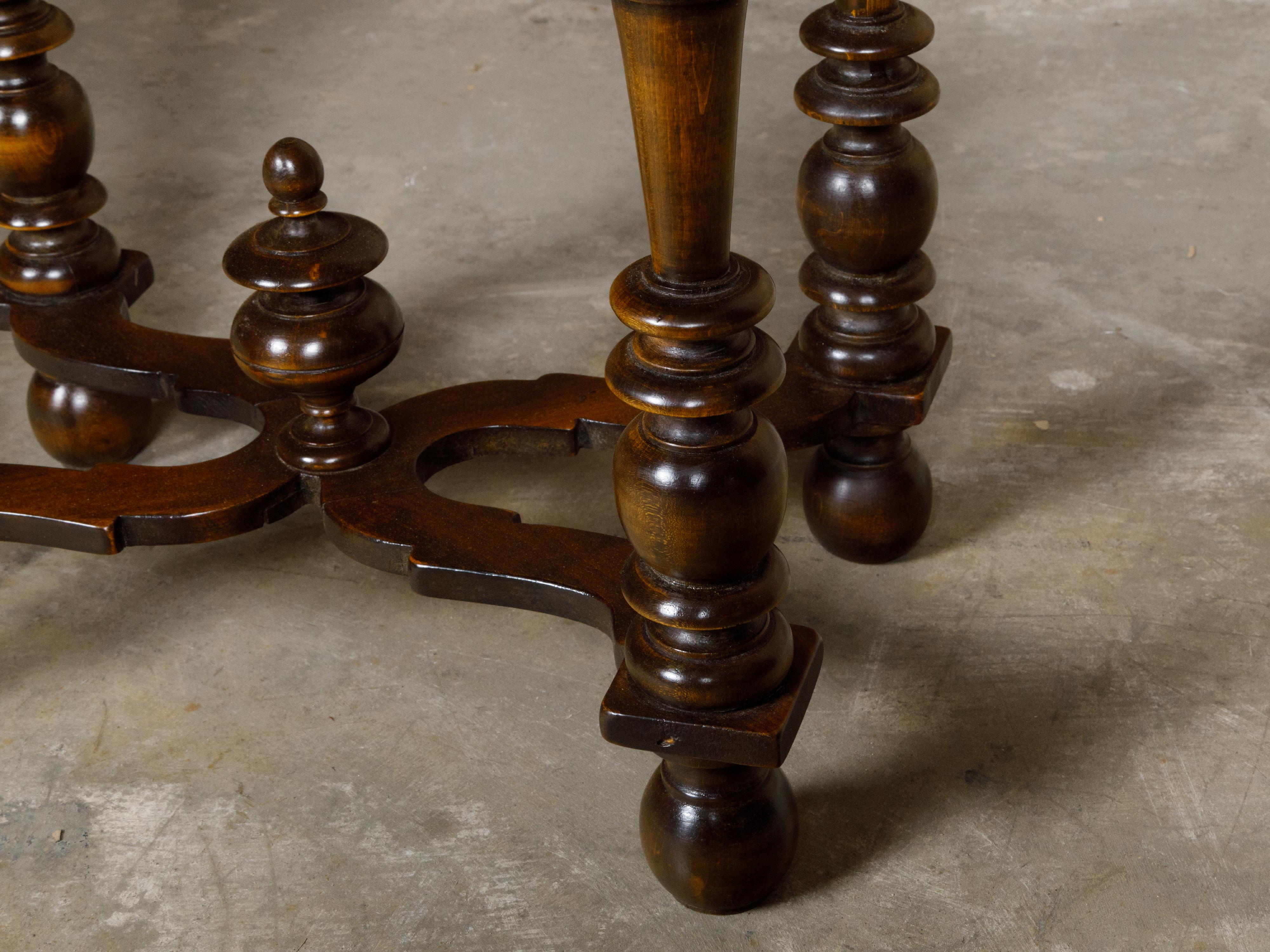 19th Century Small French Louis XIII Style Walnut Tray Top Spool Table with Cross Stretcher For Sale