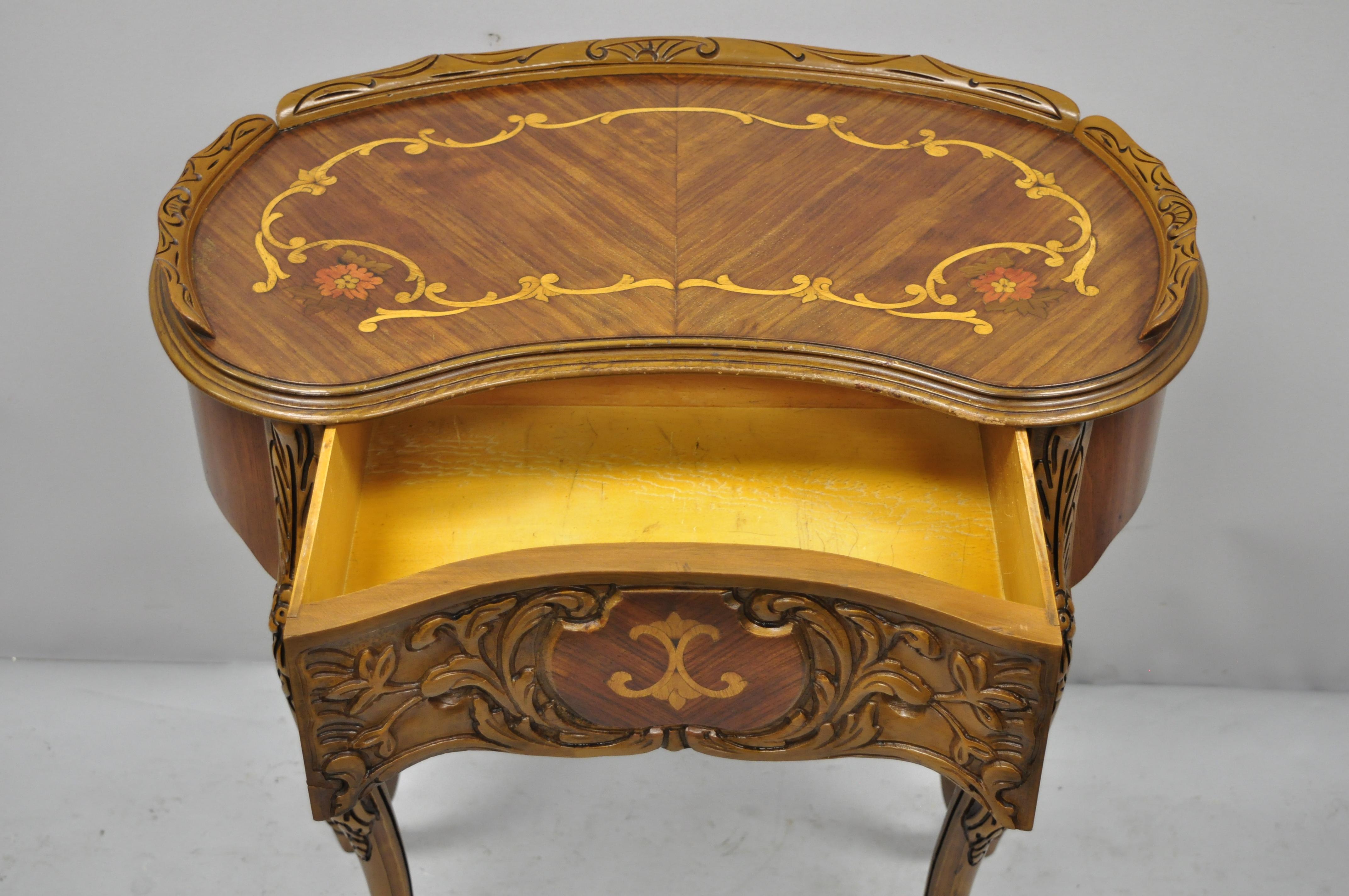 French Louis XV Inlaid Kidney Bean Petite Desk Vanity Gossip Table with Chair 2